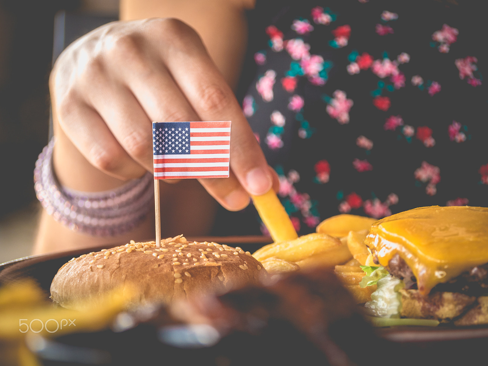 Panasonic Lumix DMC-GH3 sample photo. Hamburger with usa flag photography