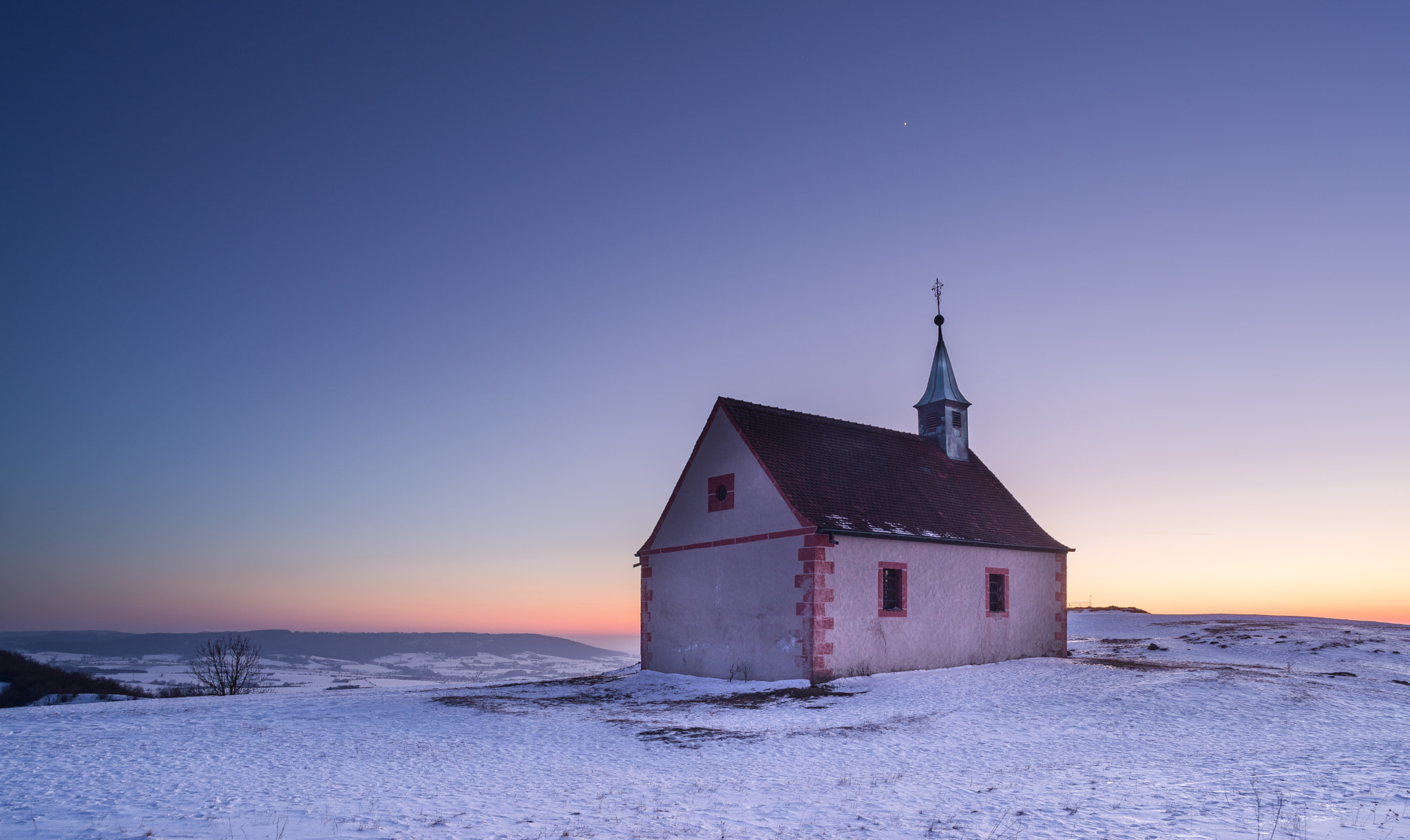 Pentax K-1 sample photo. Blue hour chapel photography