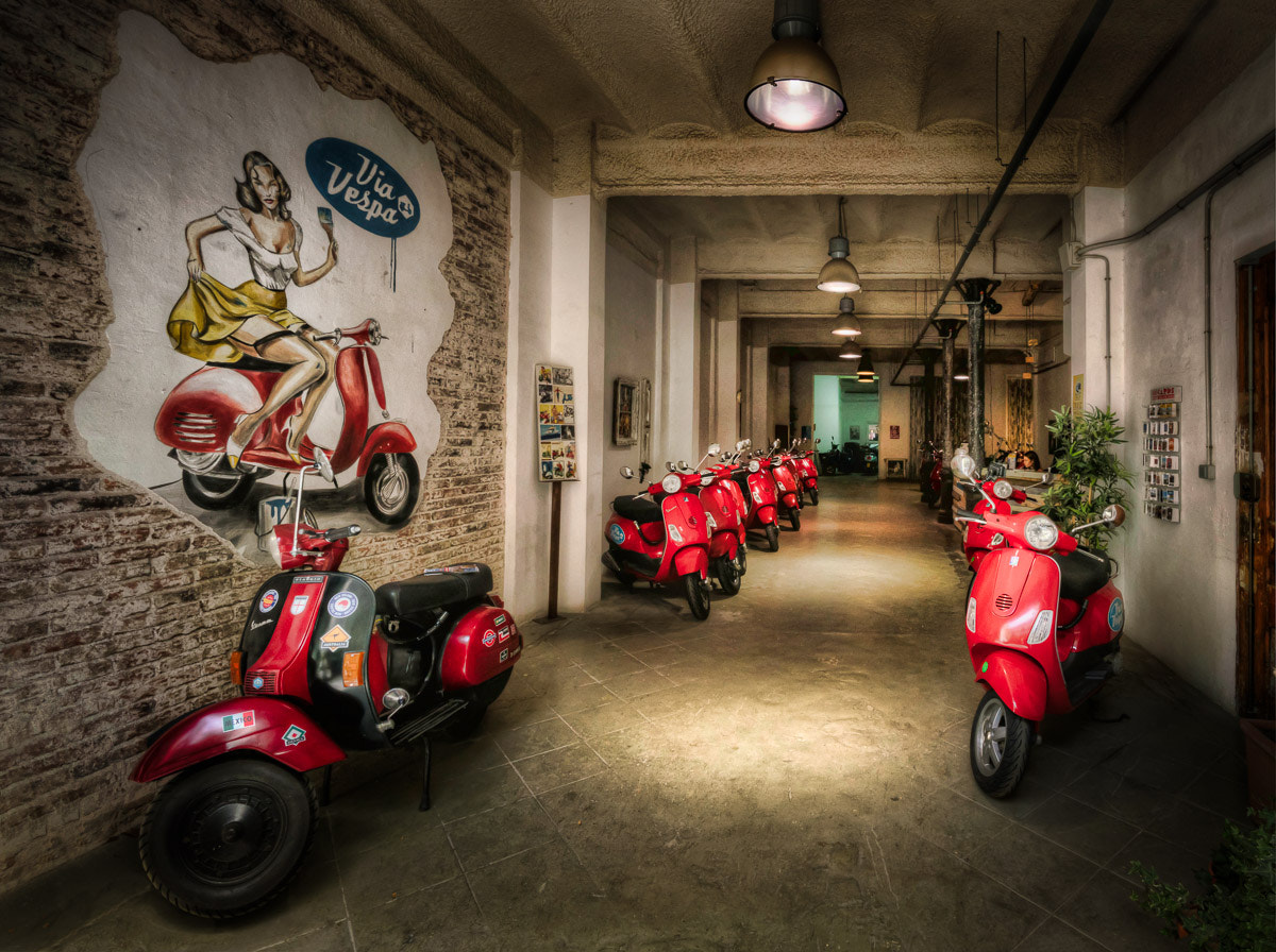 Sony a7R II sample photo. Red rental scooters photography