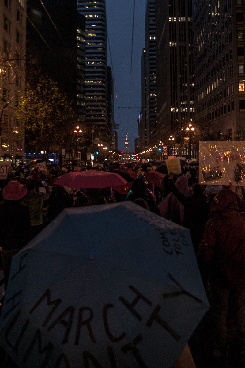 Panasonic Lumix DMC-GM5 + Panasonic Lumix G X Vario 12-35mm F2.8 ASPH Power OIS sample photo. Women's march san francisco photography