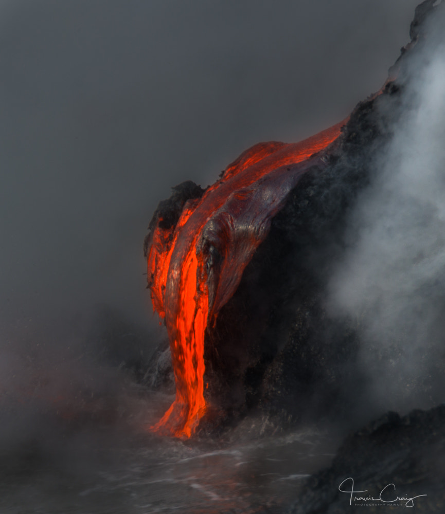 Nikon D800 sample photo. Red hot molten lava making its way to the ocean along the shores of kamokuna hawaii photography