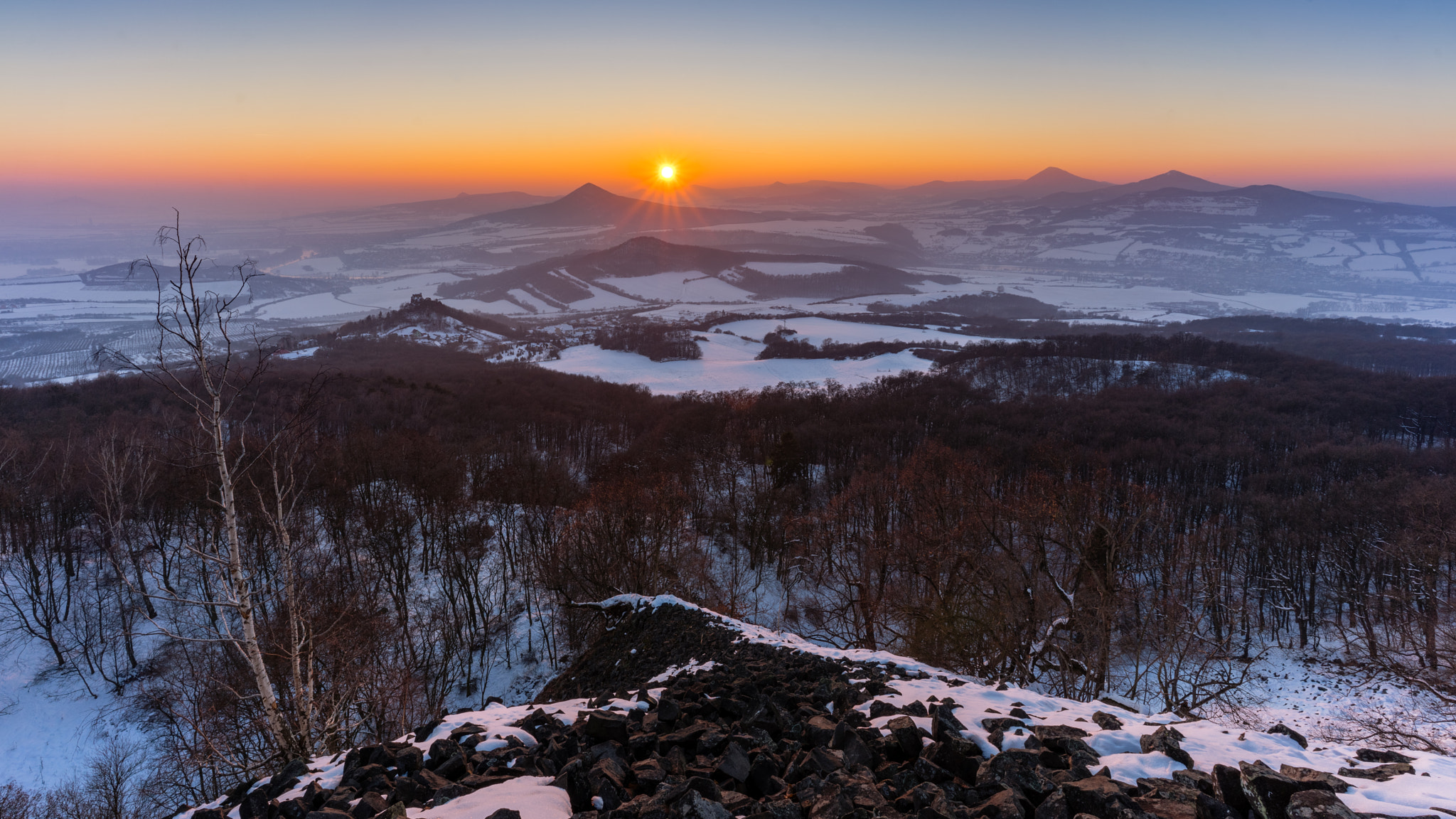 Sony a7R sample photo. Winter sunset in central bohemian uplands photography
