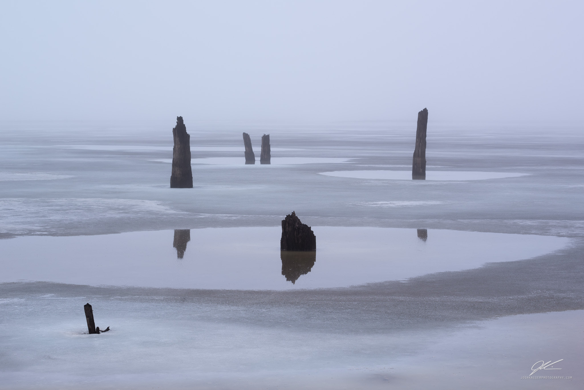 Nikon AF-S Nikkor 70-200mm F4G ED VR sample photo. Winter fog tree stump reflections photography