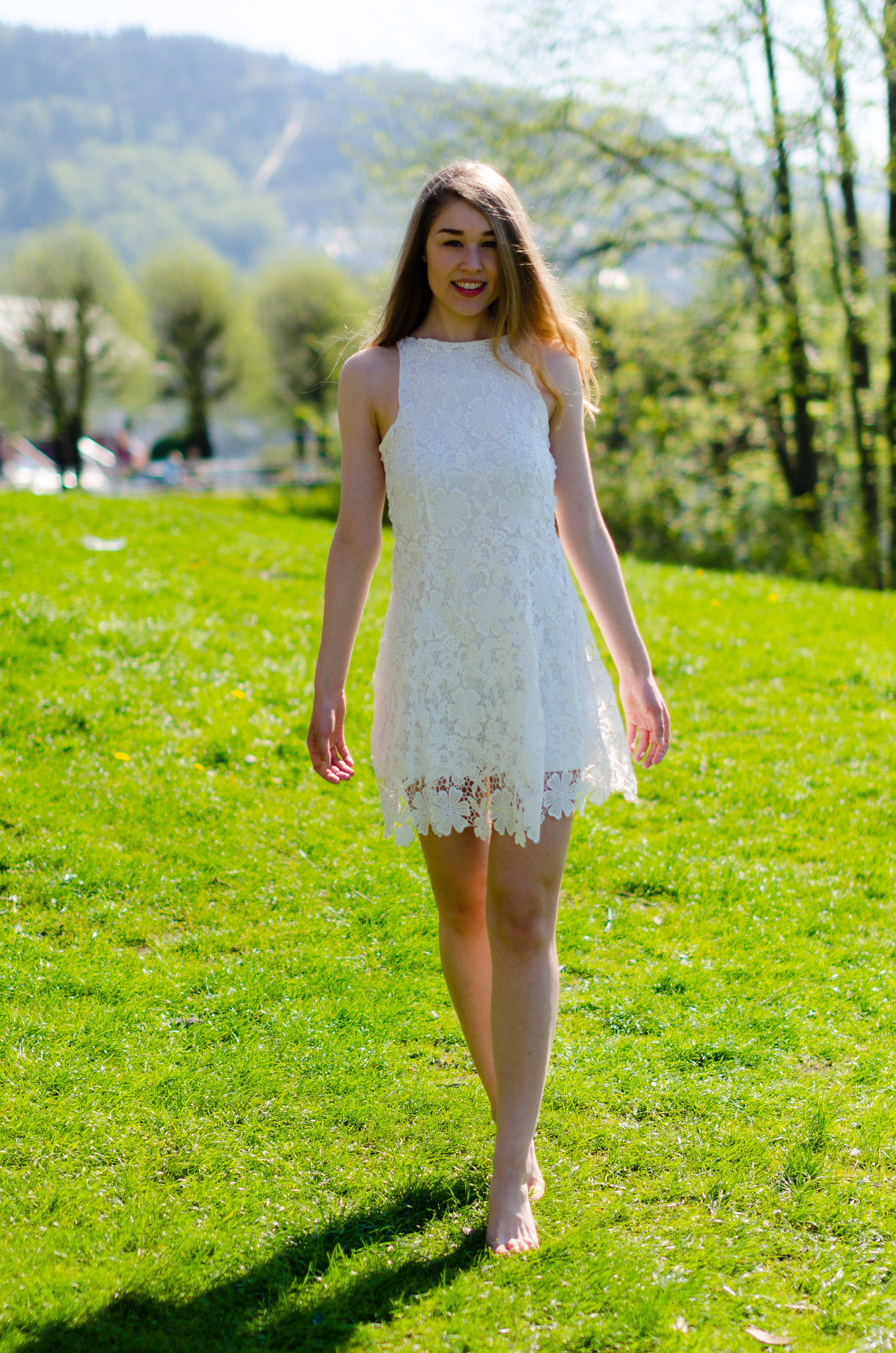 Nikon D7000 + Sigma 50mm F1.4 EX DG HSM sample photo. Beautiful girl in white dress in the park photography