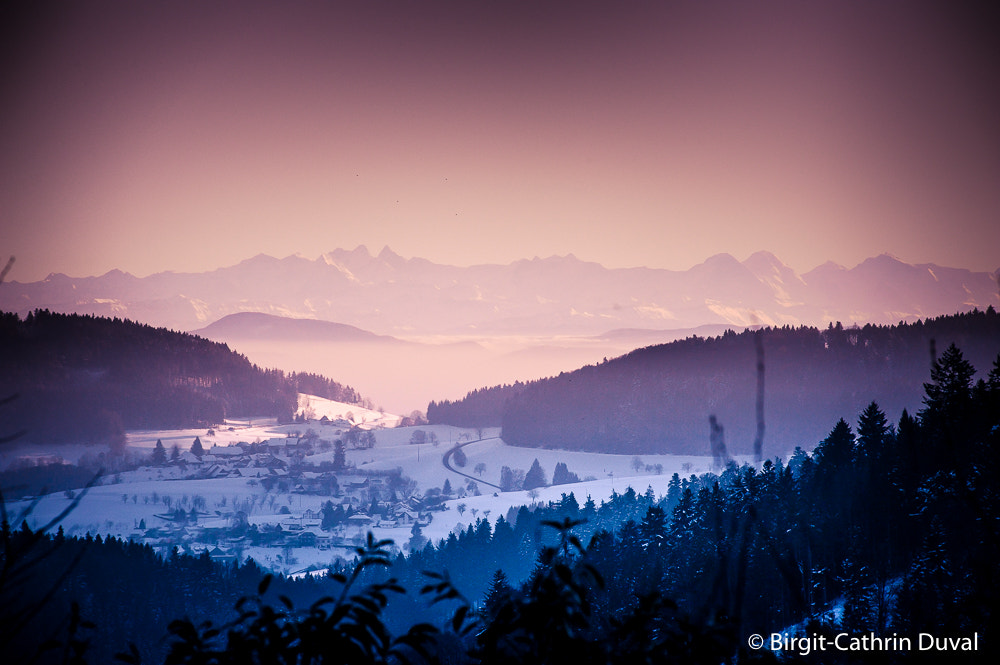 Nikon D700 + AF Zoom-Nikkor 80-200mm f/2.8 ED sample photo. View from a black forest village to the alpes in switzerland photography