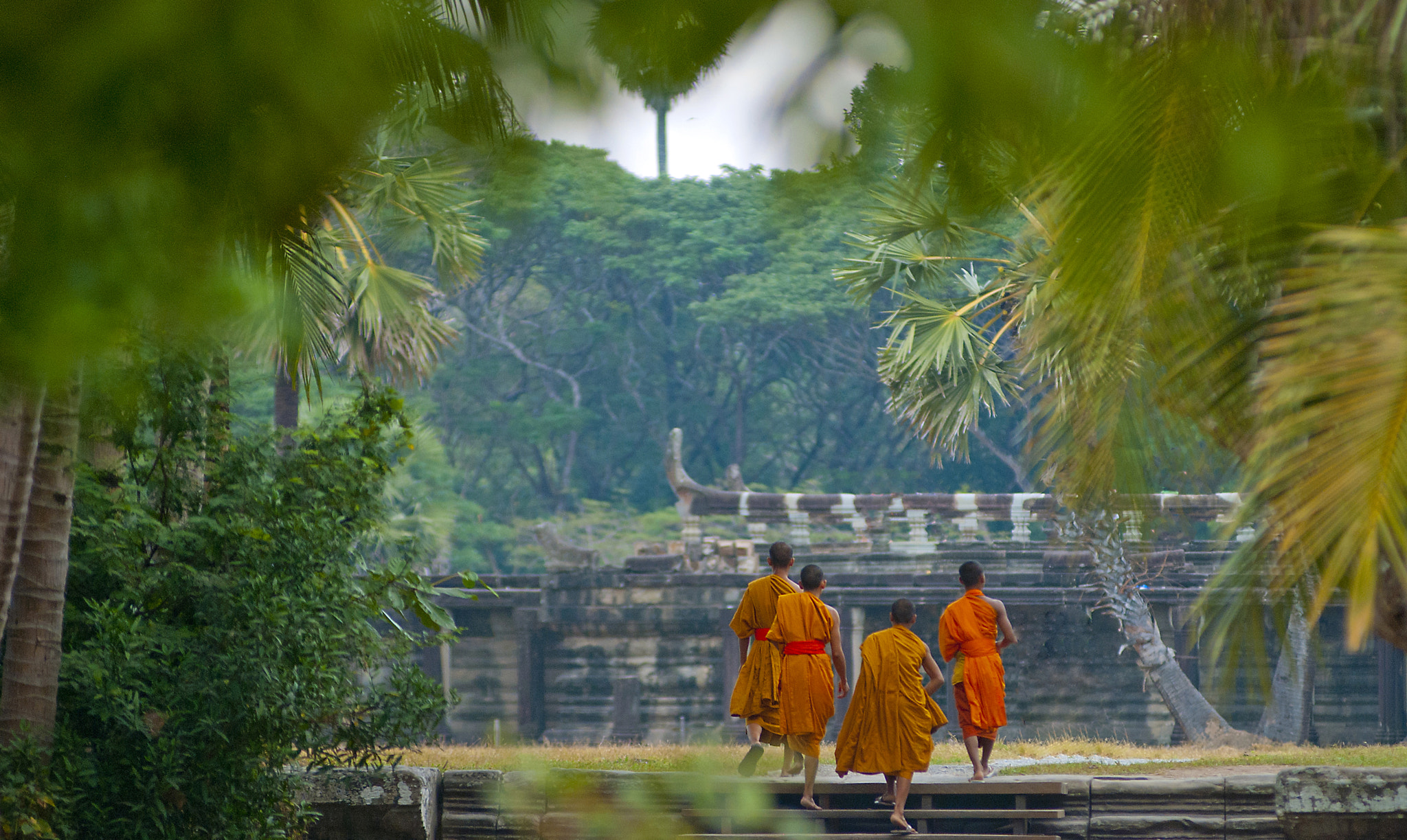 Nikon D80 sample photo. Four monks in the temple landscape of ankor wat photography