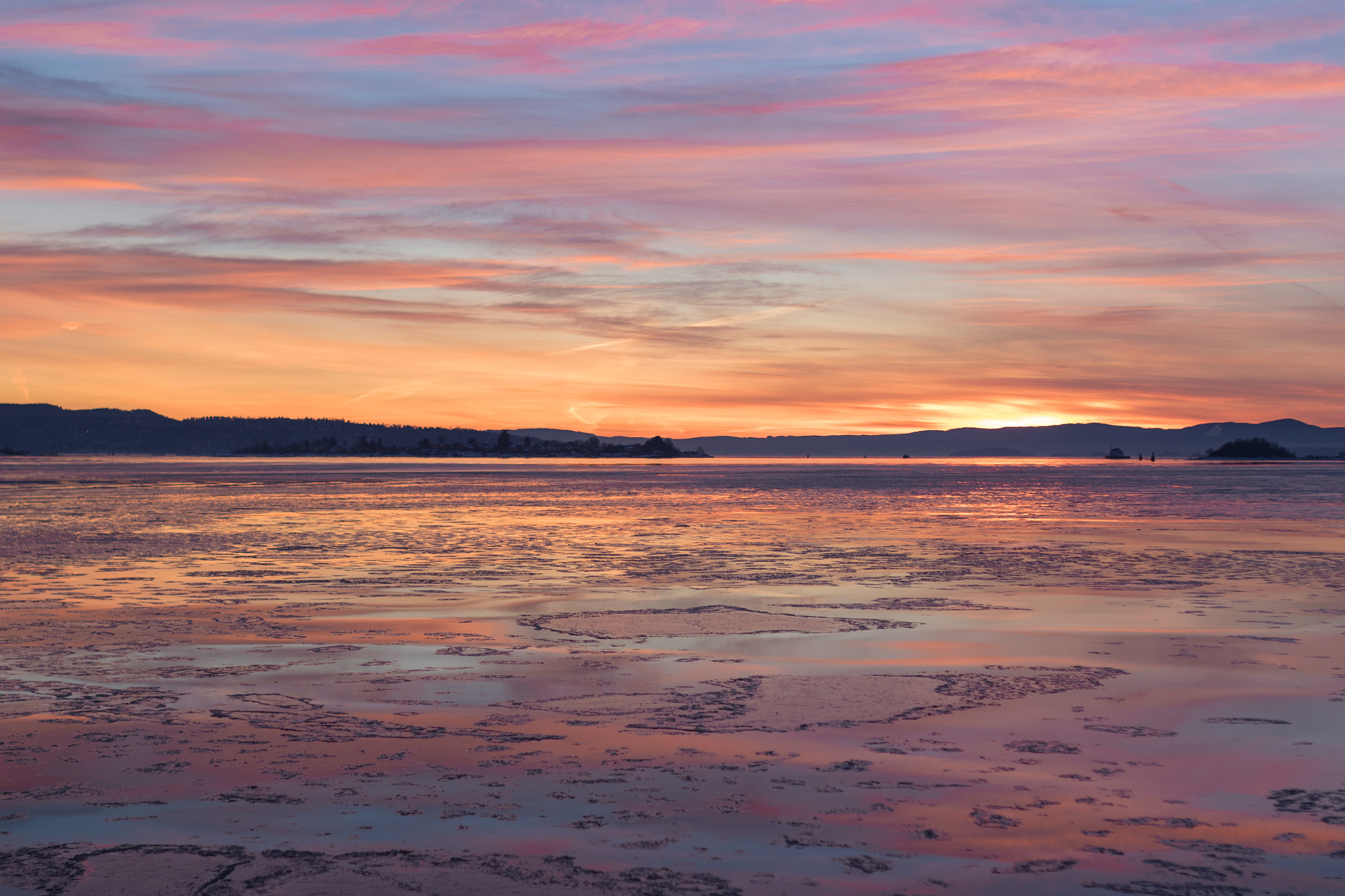 Sigma 35mm F1.4 DG HSM Art sample photo. Sunset reflections in icy water photography