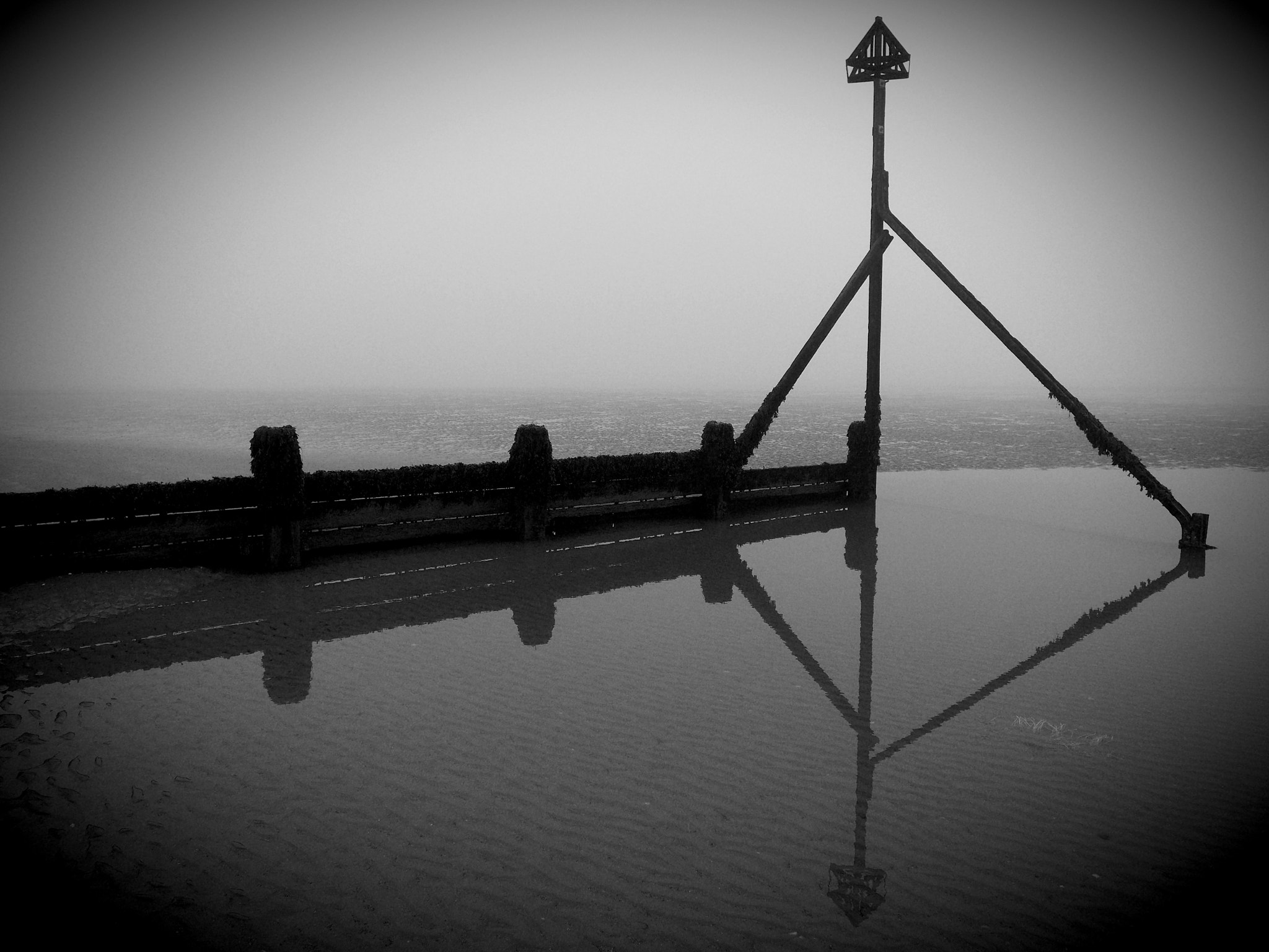 Olympus PEN-F sample photo. Fog reflection beach photography