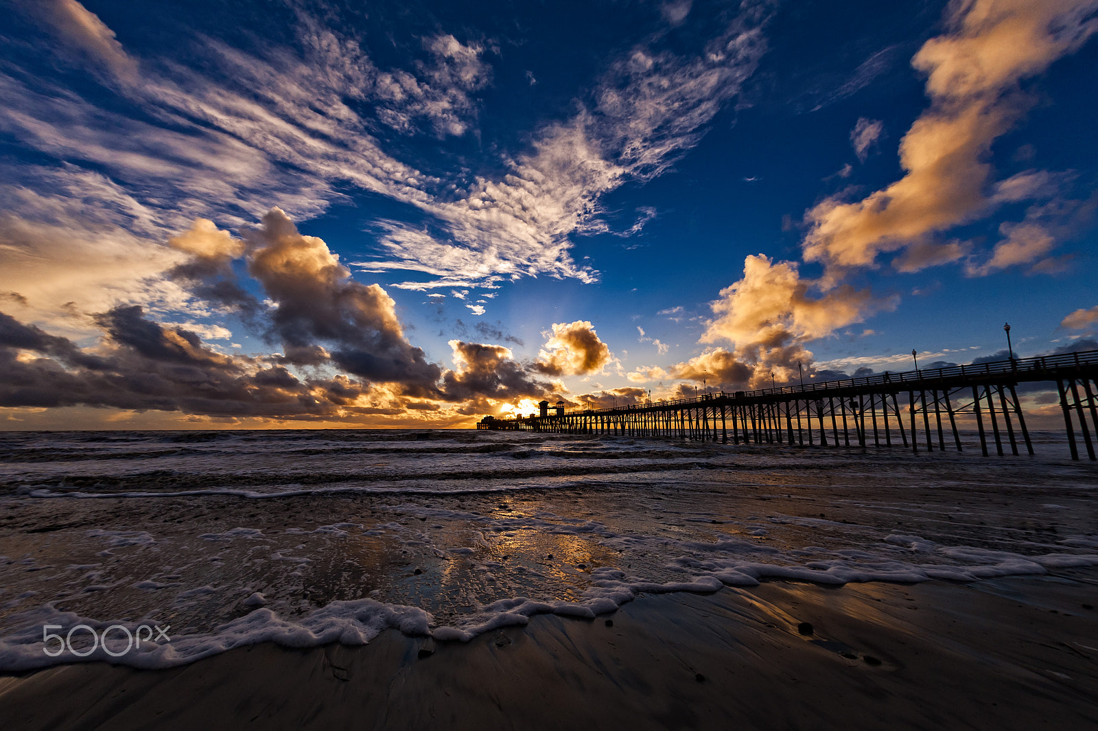 Nikon D700 + Sigma 15mm F2.8 EX DG Diagonal Fisheye sample photo. Sunset at the pier in oceanside - january 23, 2017 photography