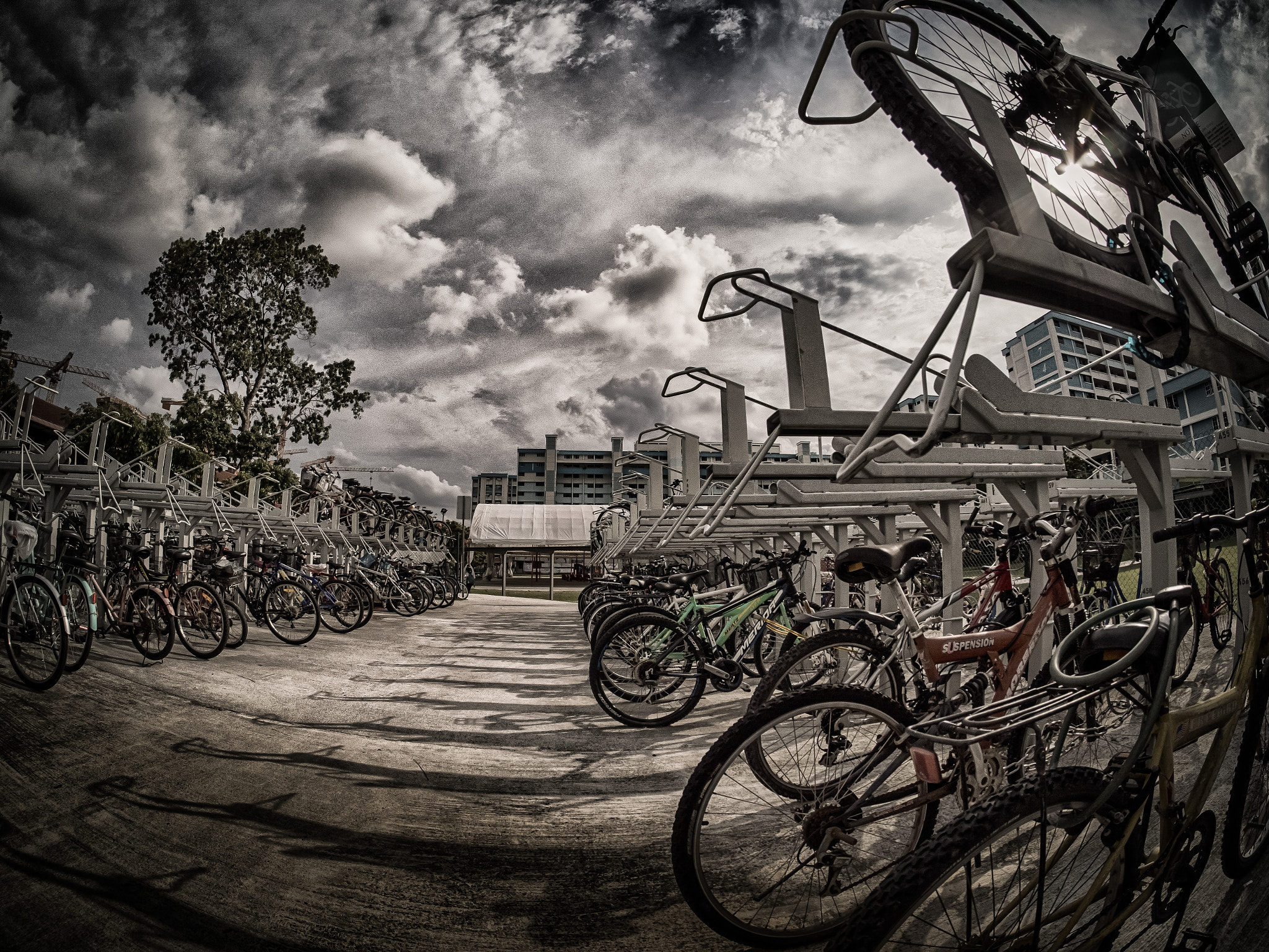 Olympus PEN-F sample photo. Bicycle parking lots, singapore photography