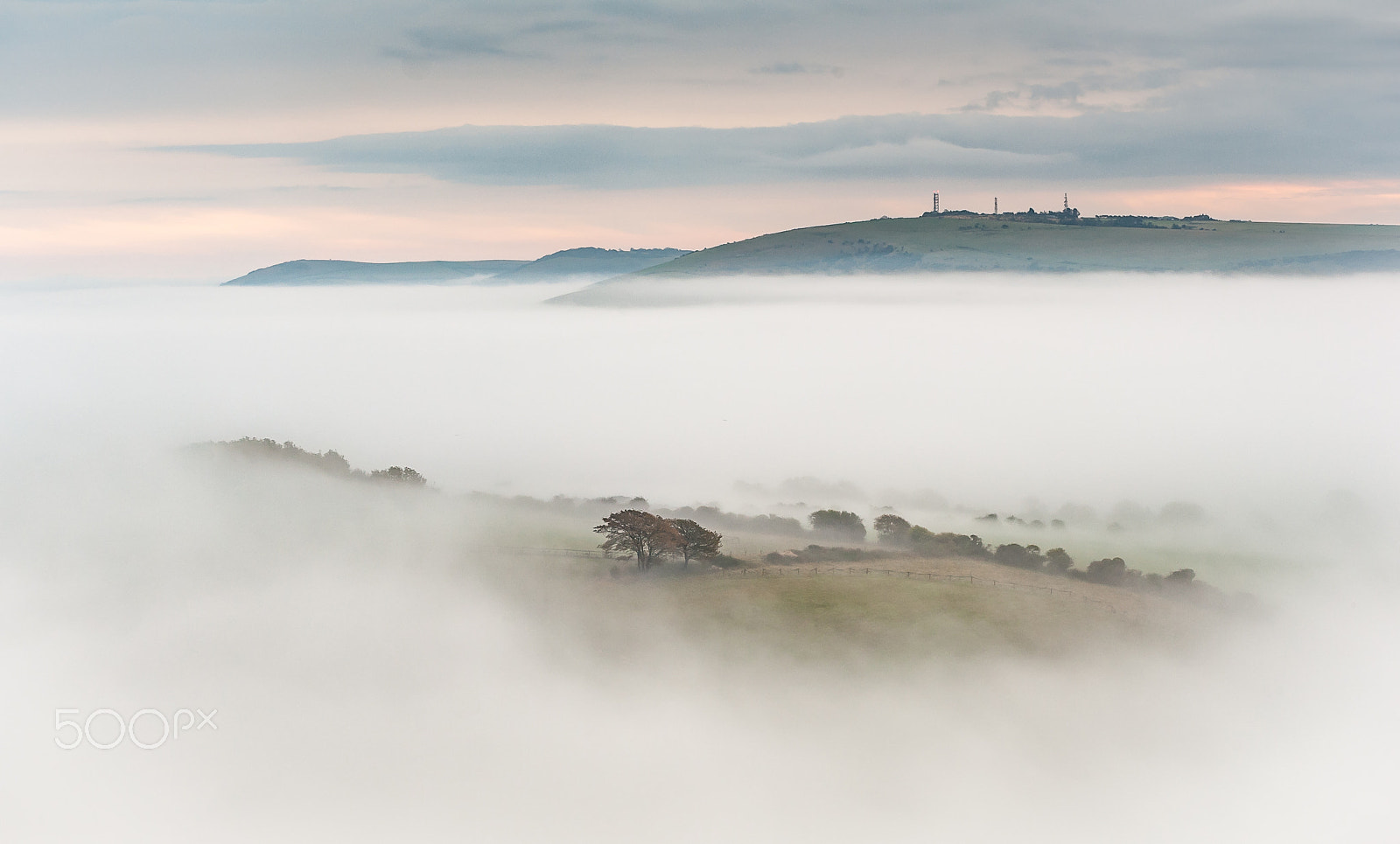 Nikon D300S + Nikon AF Nikkor 50mm F1.4D sample photo. Cloud inversion on the south downs, steyning bowl photography