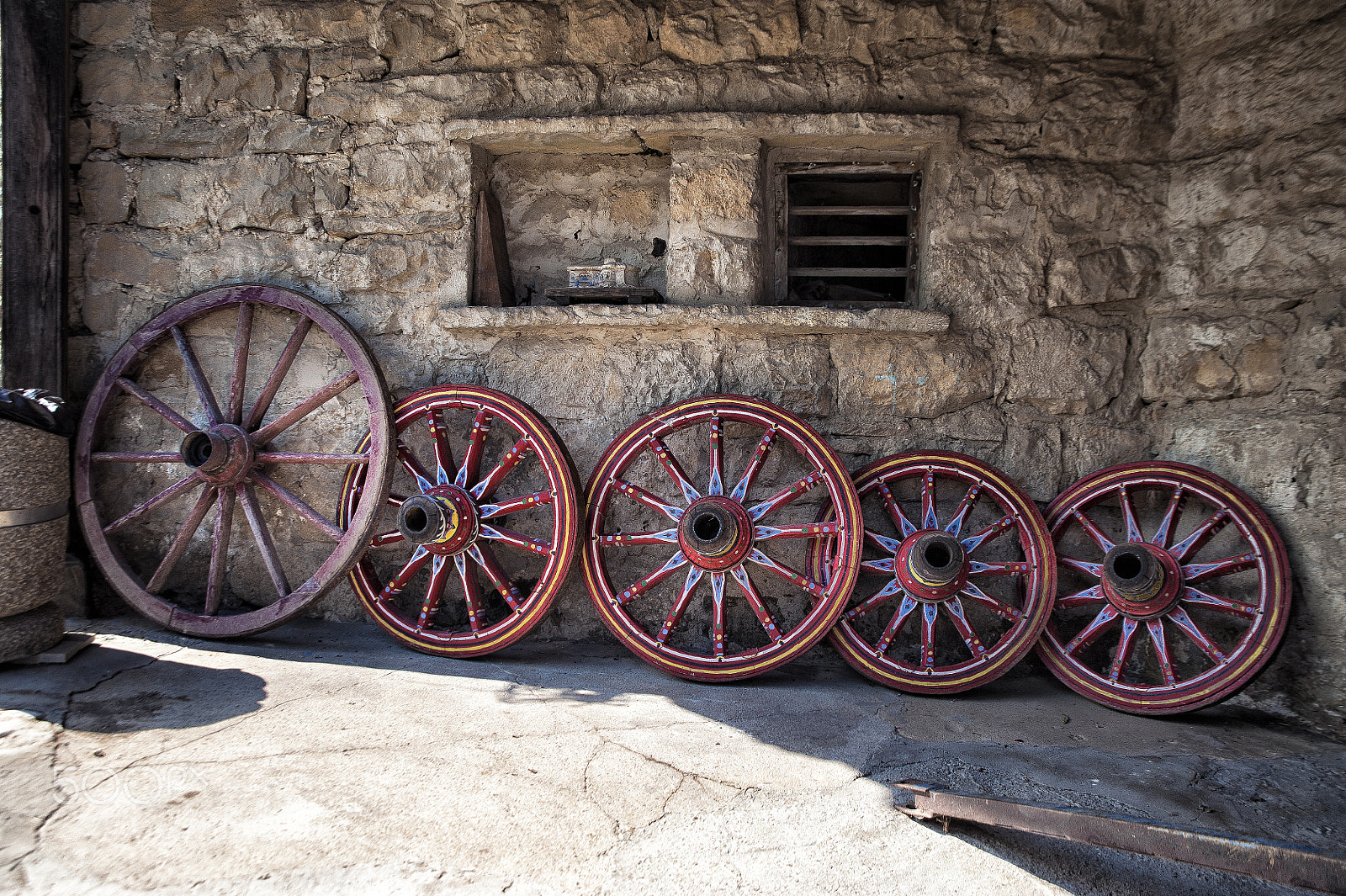Tamron SP 24-70mm F2.8 Di VC USD sample photo. Traditional wagon wheels, rustic, wooden and old. photography