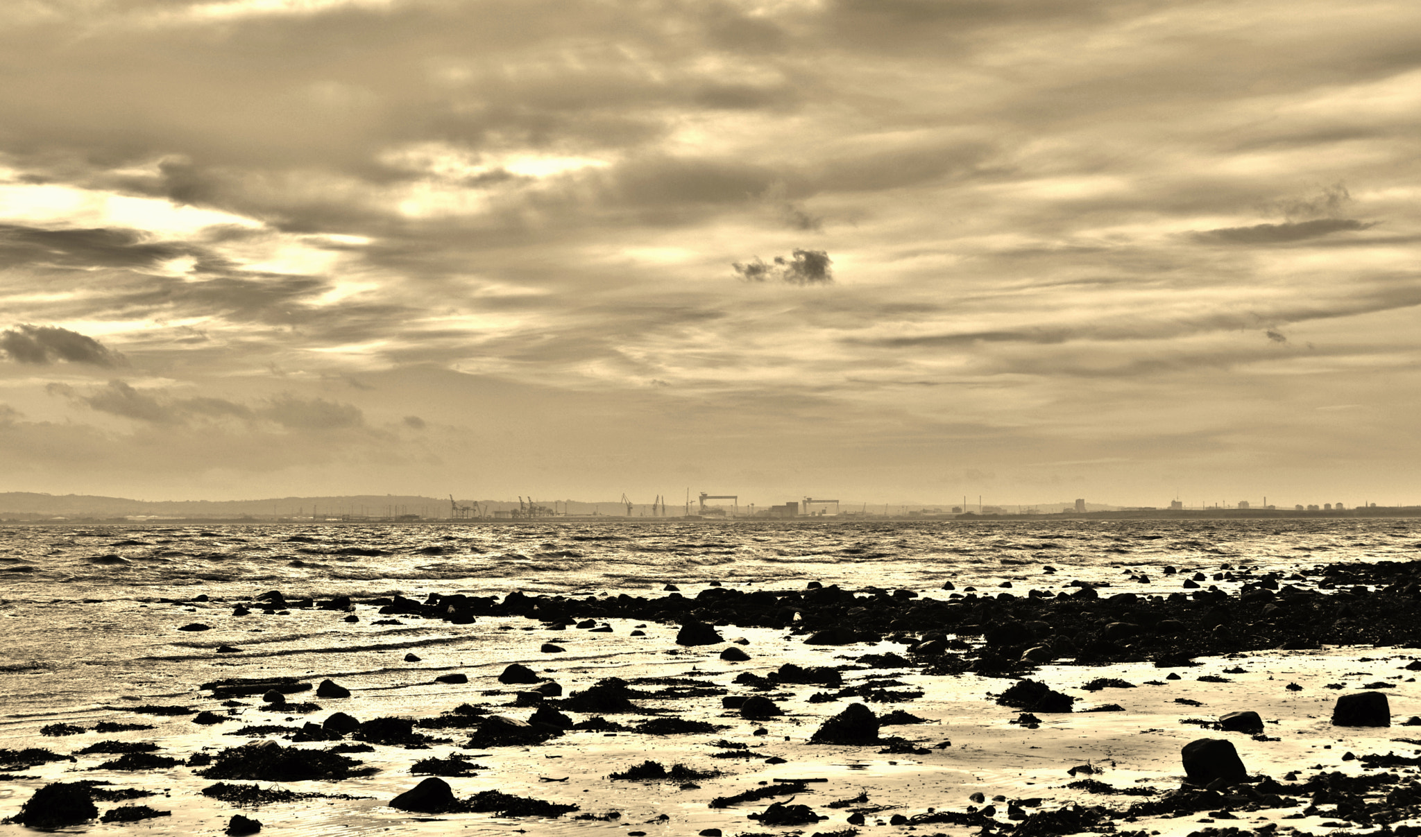 Nikon D5500 + Nikon AF-S DX Nikkor 18-200mm F3.5-5.6G ED VR II sample photo. The rough lough in sepia photography