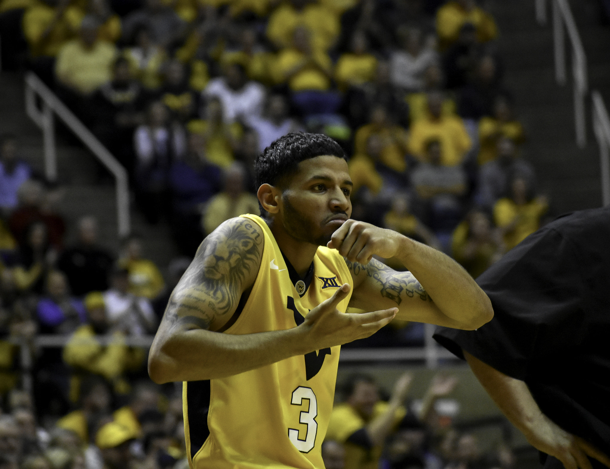 Nikon AF-S Nikkor 70-200mm F2.8G ED VR II sample photo. James bolden celebrates during the game against kansas on january 24th, 2016.  west virginia beat... photography