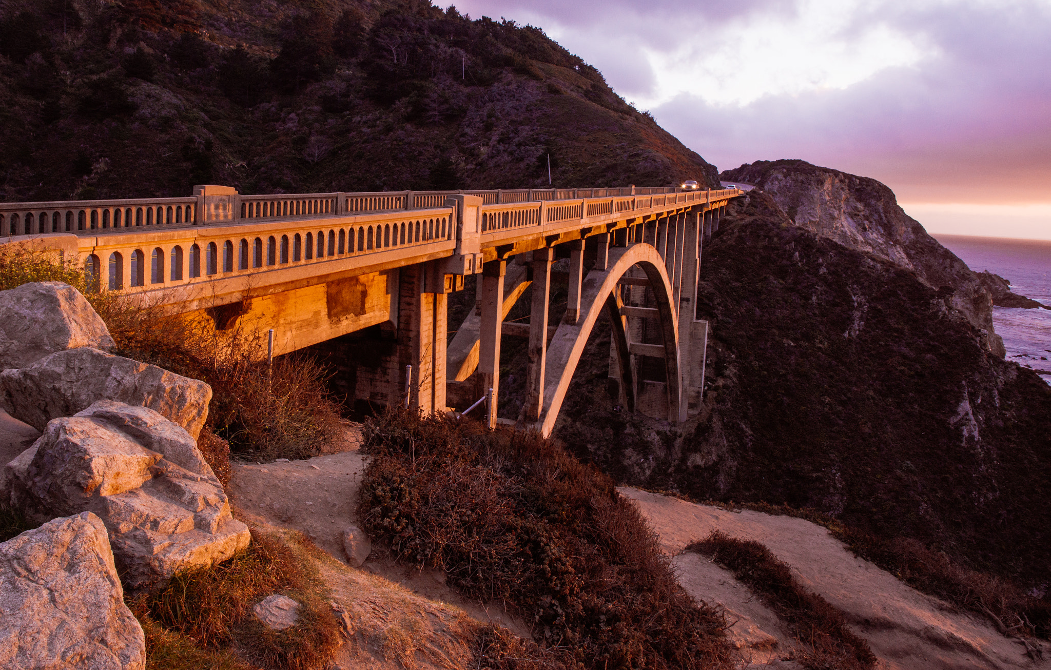 Pentax K-3 II sample photo. Rocky creek bridge at sunset photography