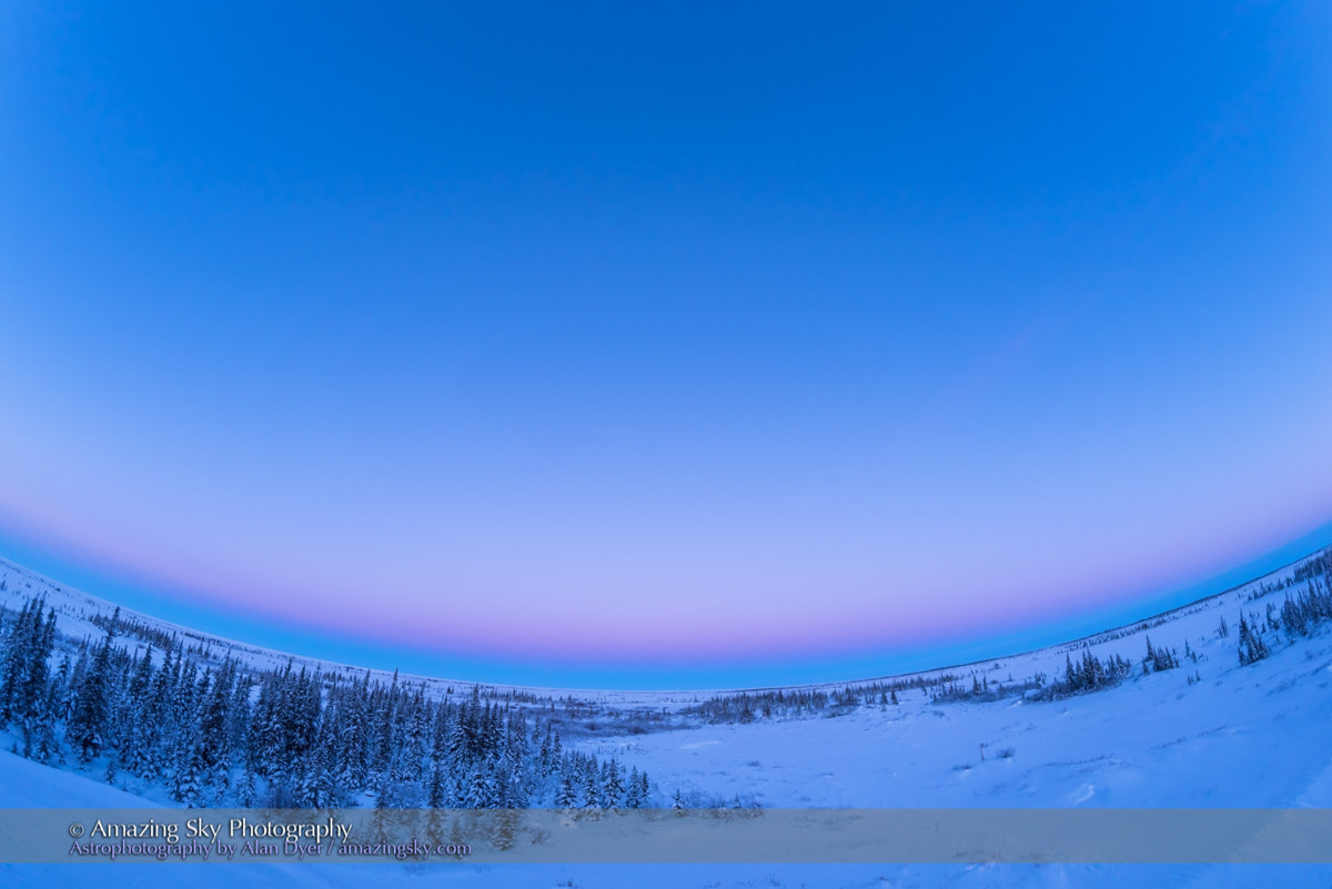 Samyang 12mm F2.8 ED AS NCS Fisheye sample photo. Earth shadow and belt of venus from churchill, manitoba photography