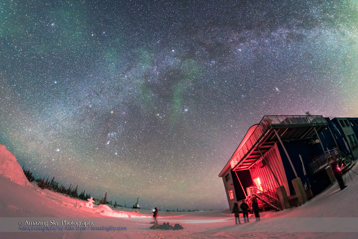 Samyang 12mm F2.8 ED AS NCS Fisheye sample photo. Winter star and milky way from churchill manitoba photography