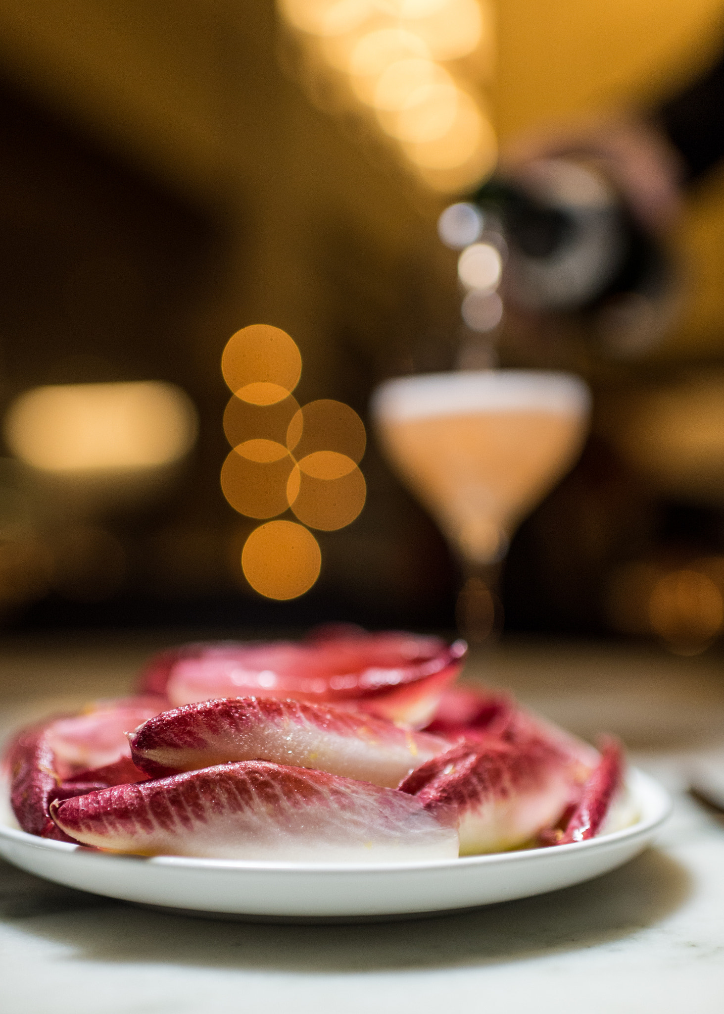 Nikon D4S + Nikon AF-S Nikkor 35mm F1.4G sample photo. Purple endive with pecans -restaurant review of flora bar in the met breuer at945 madison ave,... photography