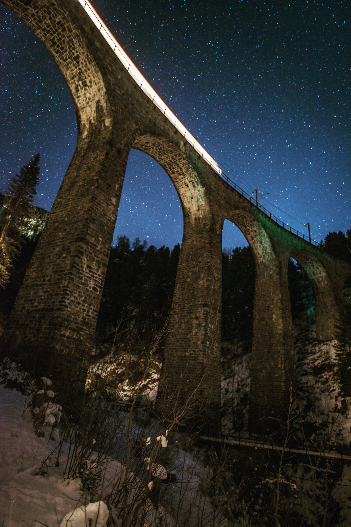 Nikon D800 + Nikon AF-S Nikkor 20mm F1.8G ED sample photo. Landwasser viaduct by night photography