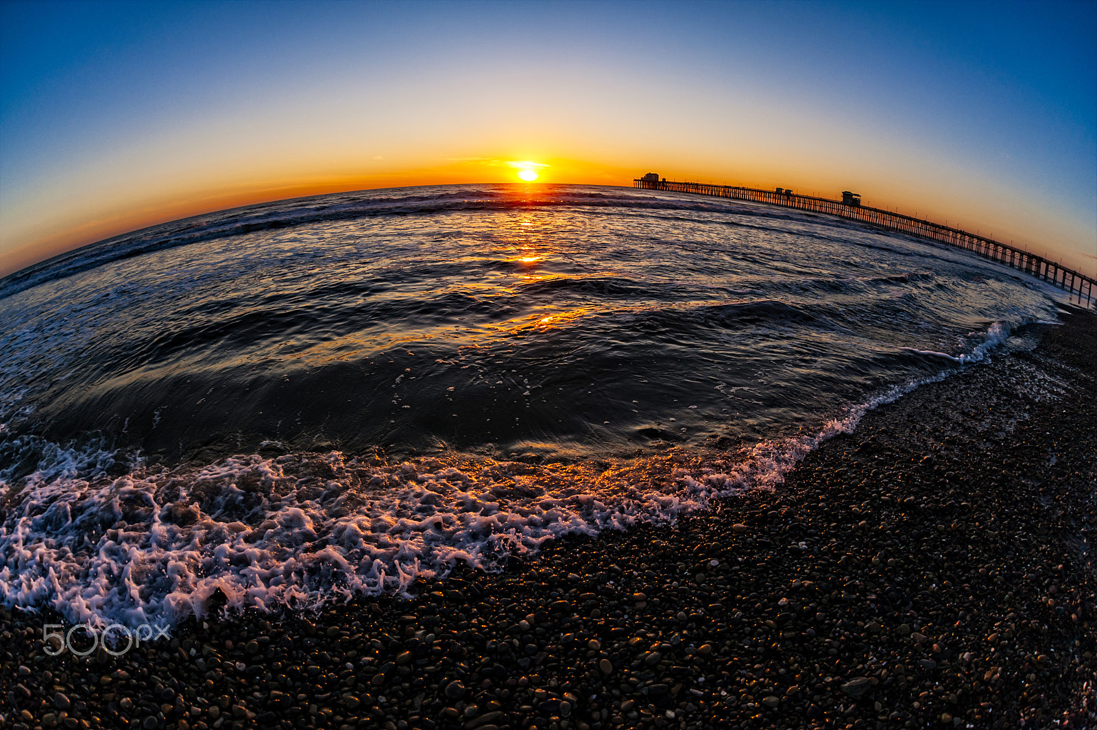 Nikon D700 + Sigma 15mm F2.8 EX DG Diagonal Fisheye sample photo. Wide angle sunset in oceanside - january 26, 2017 photography