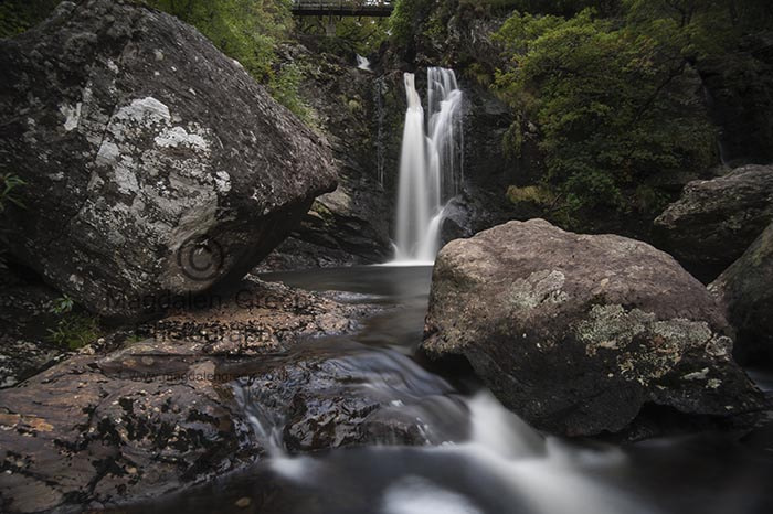 Nikon D700 + AF-S DX Zoom-Nikkor 18-55mm f/3.5-5.6G ED sample photo. Big rocks and waterfall  - tranquil scottish nature scene - scot photography