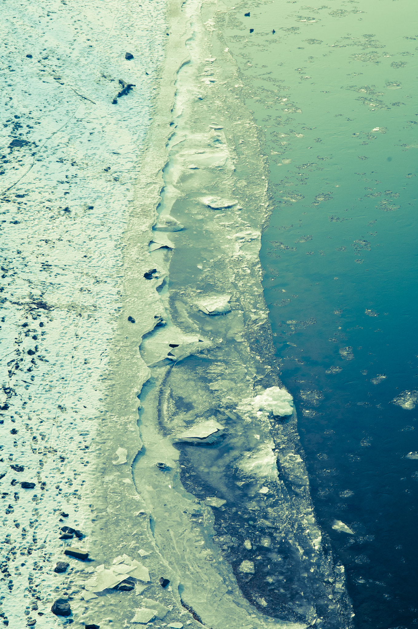 Nikon D2X sample photo. Icy river bank aerial view photography
