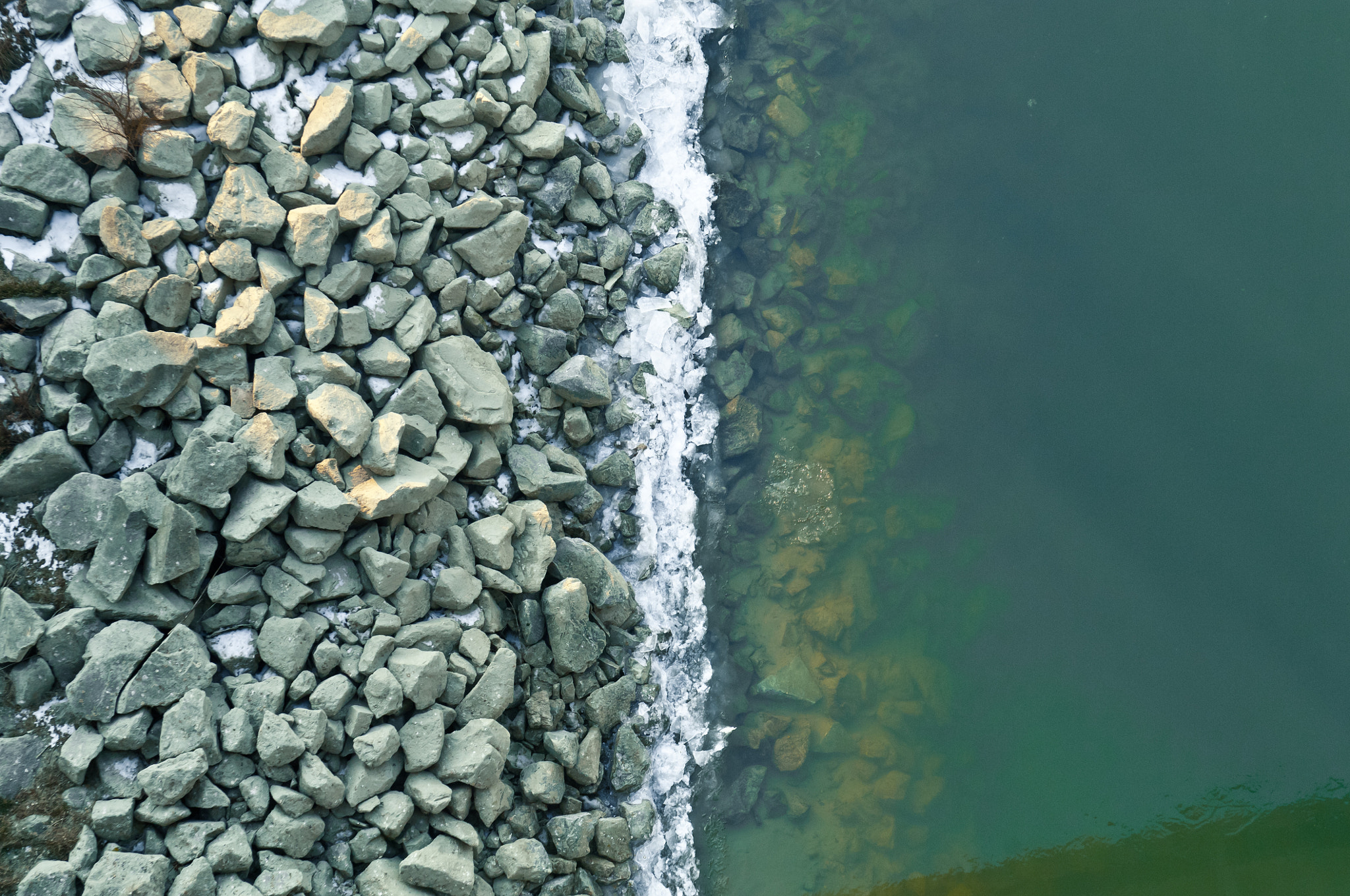 Nikon D2X sample photo. Icy river bank aerial view photography