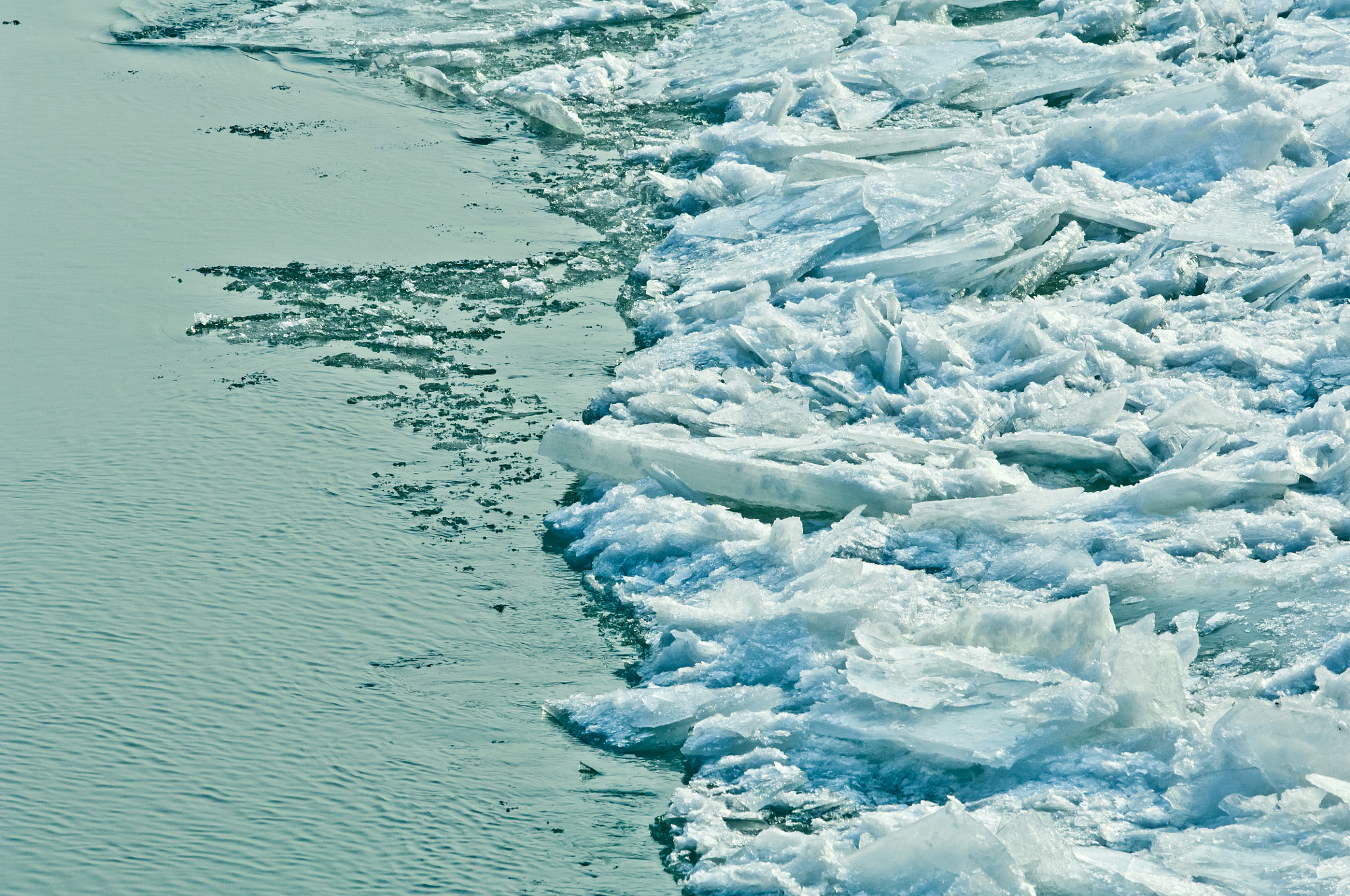 Nikon D2X sample photo. Icy river bank aerial view photography