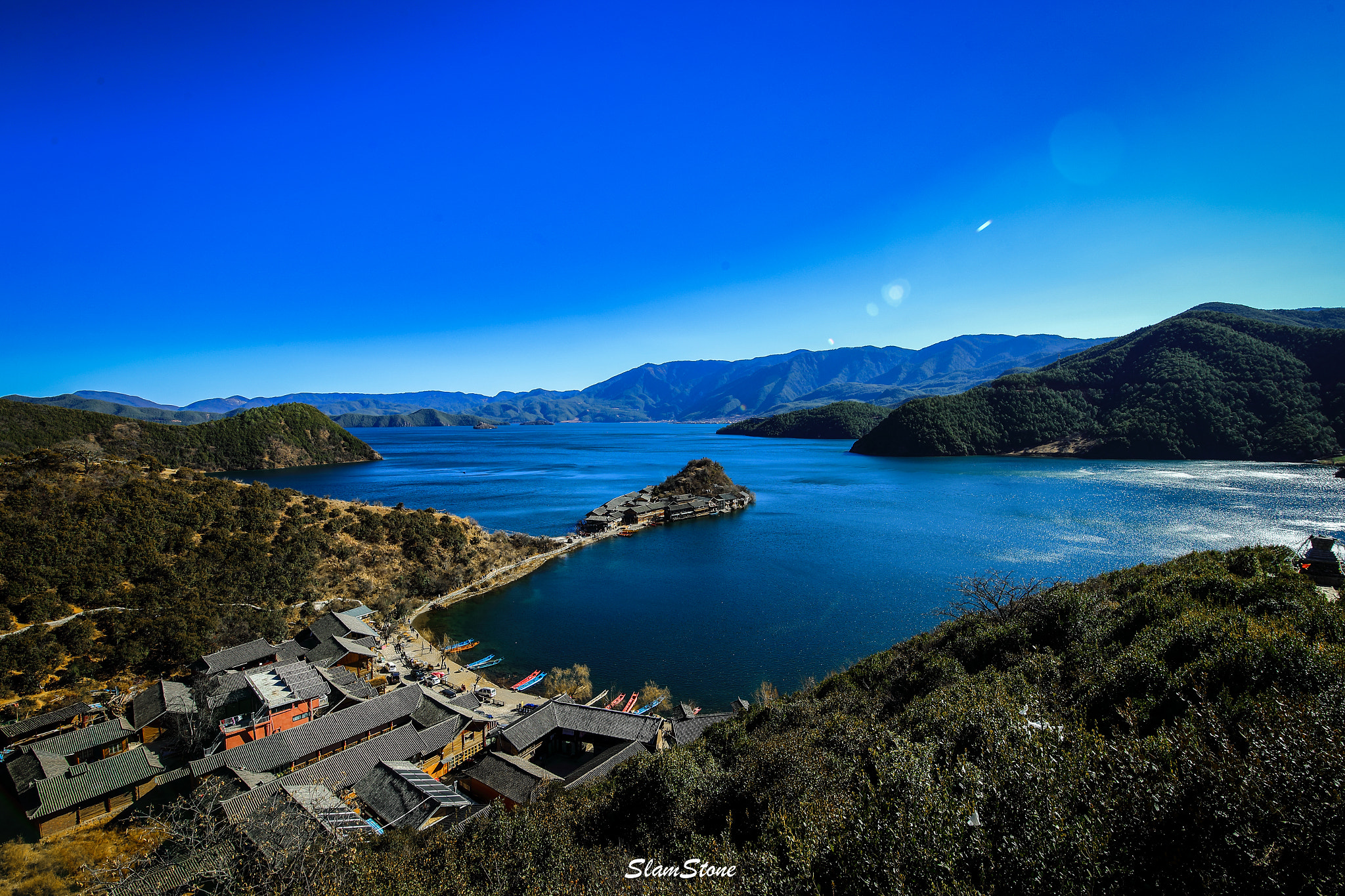 Canon EF 300mm f/2.8L sample photo. Lugu lake has a heart shape photography