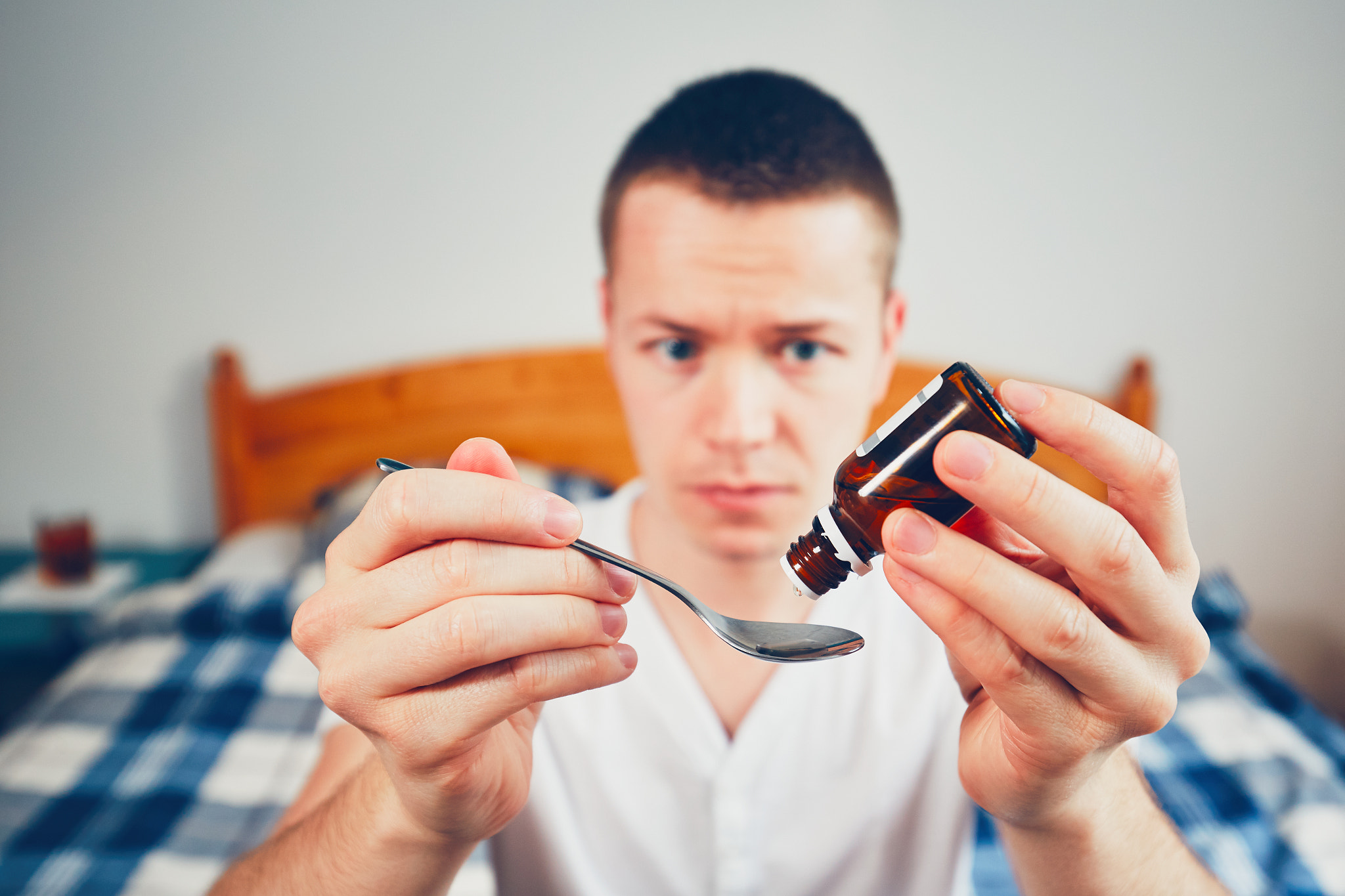 Sick man in bedroom
