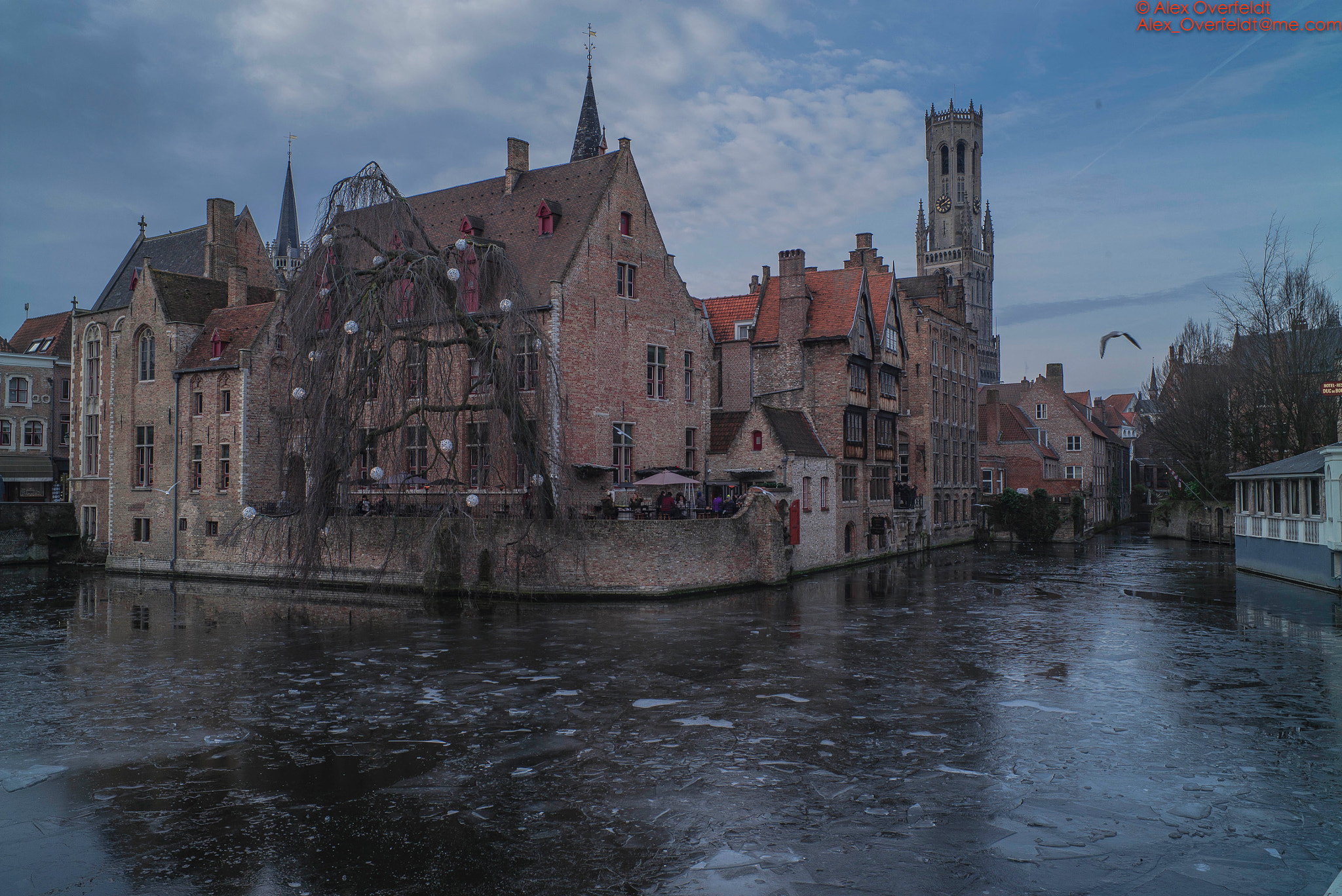 Leica Elmarit-M 28mm F2.8 ASPH sample photo. Bruges and bell ower on an icy january afternoon seen from rozenhoedkaai photography