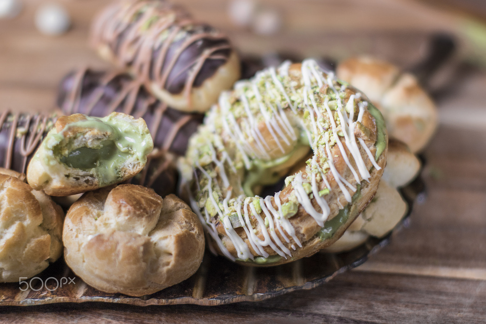 Canon EF 50mm F1.2L USM sample photo. Matcha pistachio eclairs with white chocolate photography