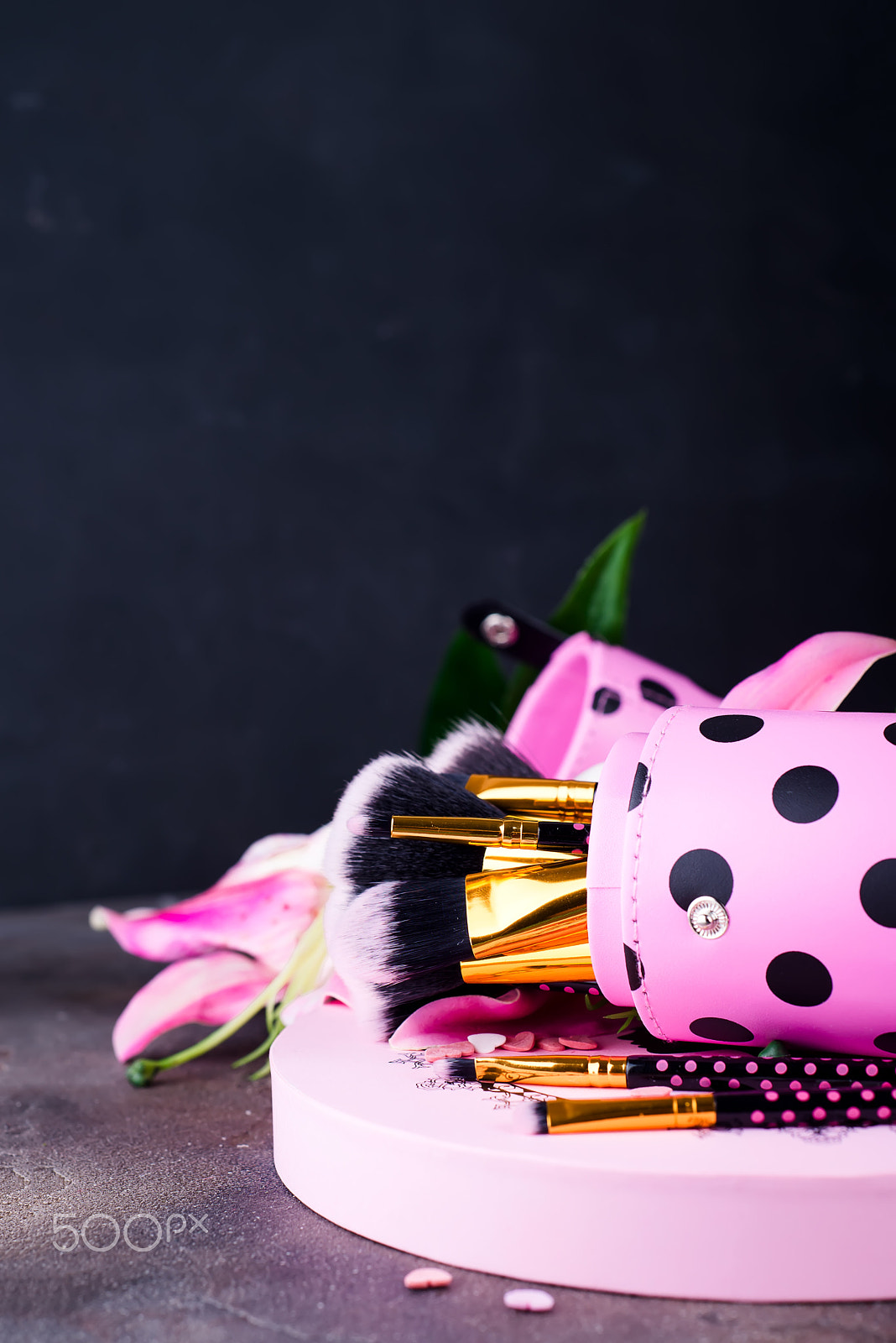 Nikon D610 + AF Nikkor 50mm f/1.8 sample photo. Various makeup brushes photography