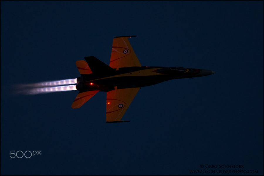 Canon EOS-1D X sample photo. Rcaf cf-18 night afterburner pass photography