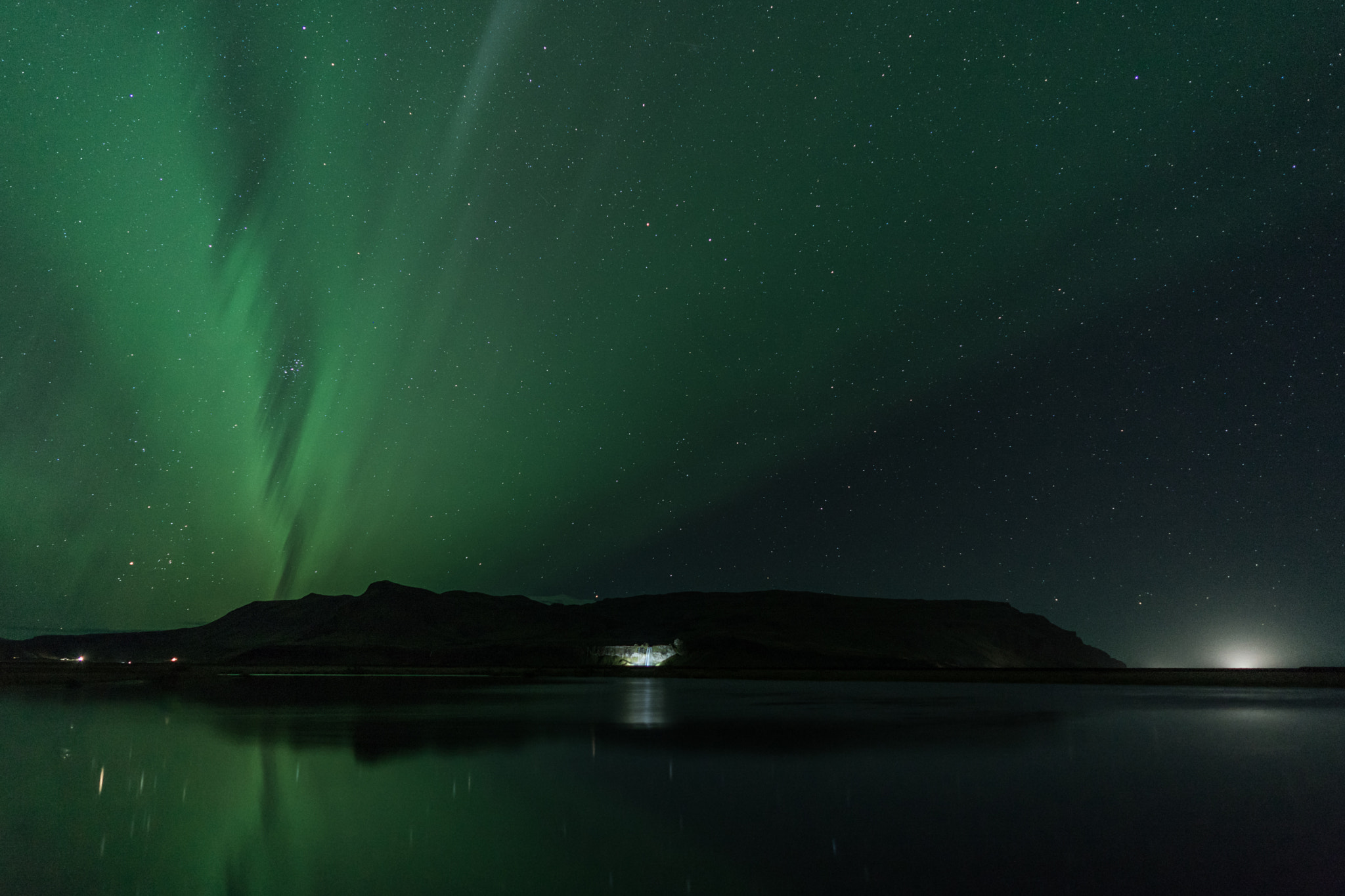 Sony a7 II sample photo. Northern lights over seljalandsfoss  photography