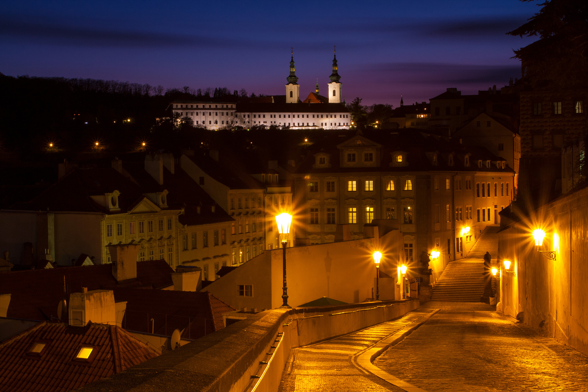 Canon EOS 40D + Canon EF 17-40mm F4L USM sample photo. A night view of the strahov monastery photography
