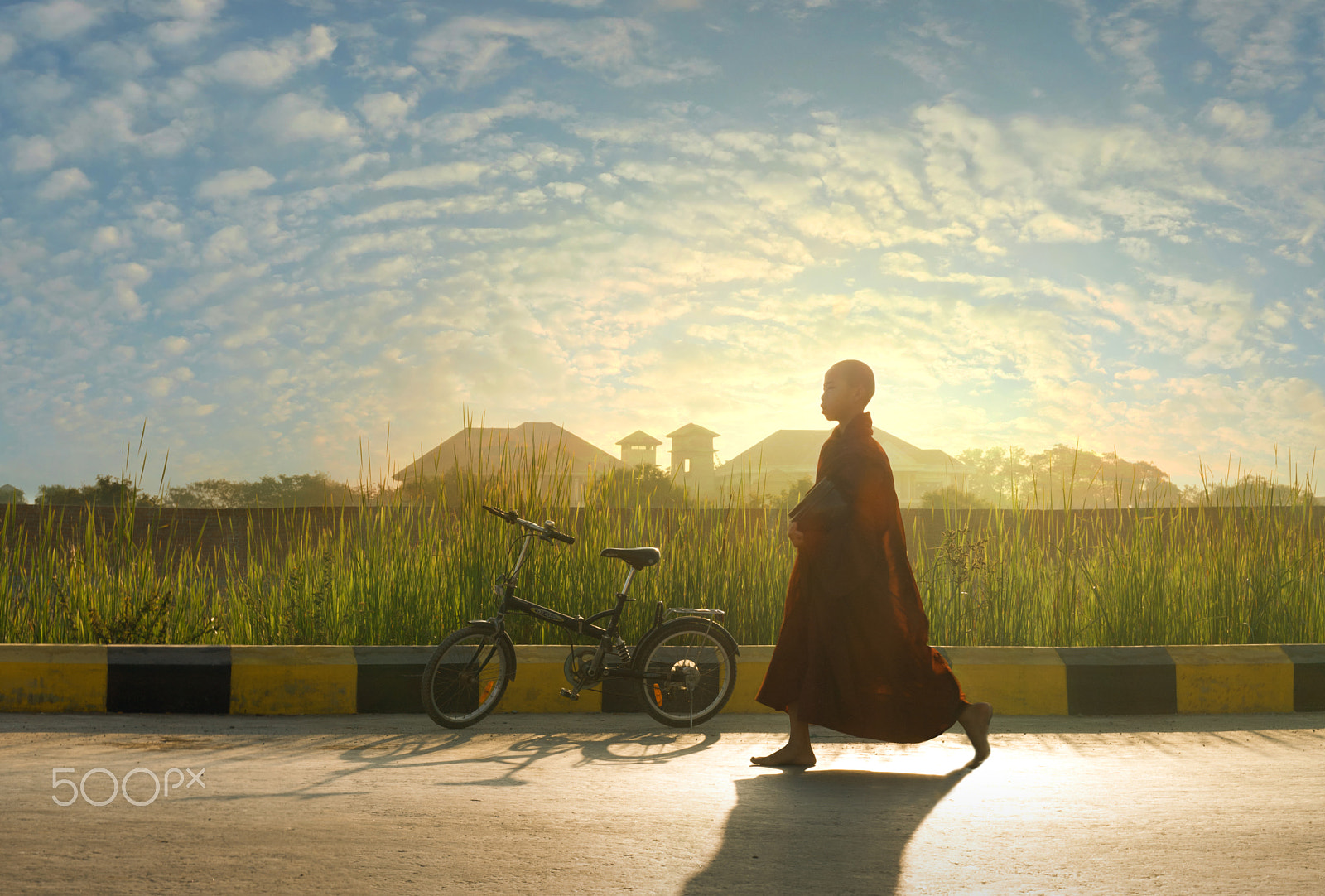 Olympus E-620 (EVOLT E-620) + OLYMPUS 14-42mm Lens sample photo. Young monk goes on a daily alms round photography