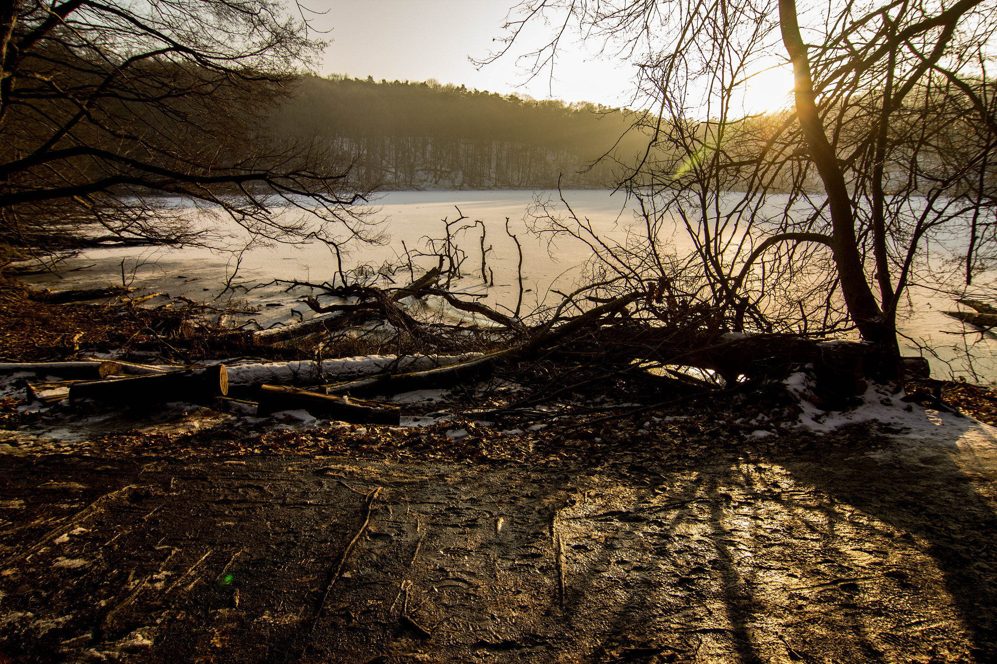 Canon EOS 1200D (EOS Rebel T5 / EOS Kiss X70 / EOS Hi) sample photo. Frozen lake muddy road photography