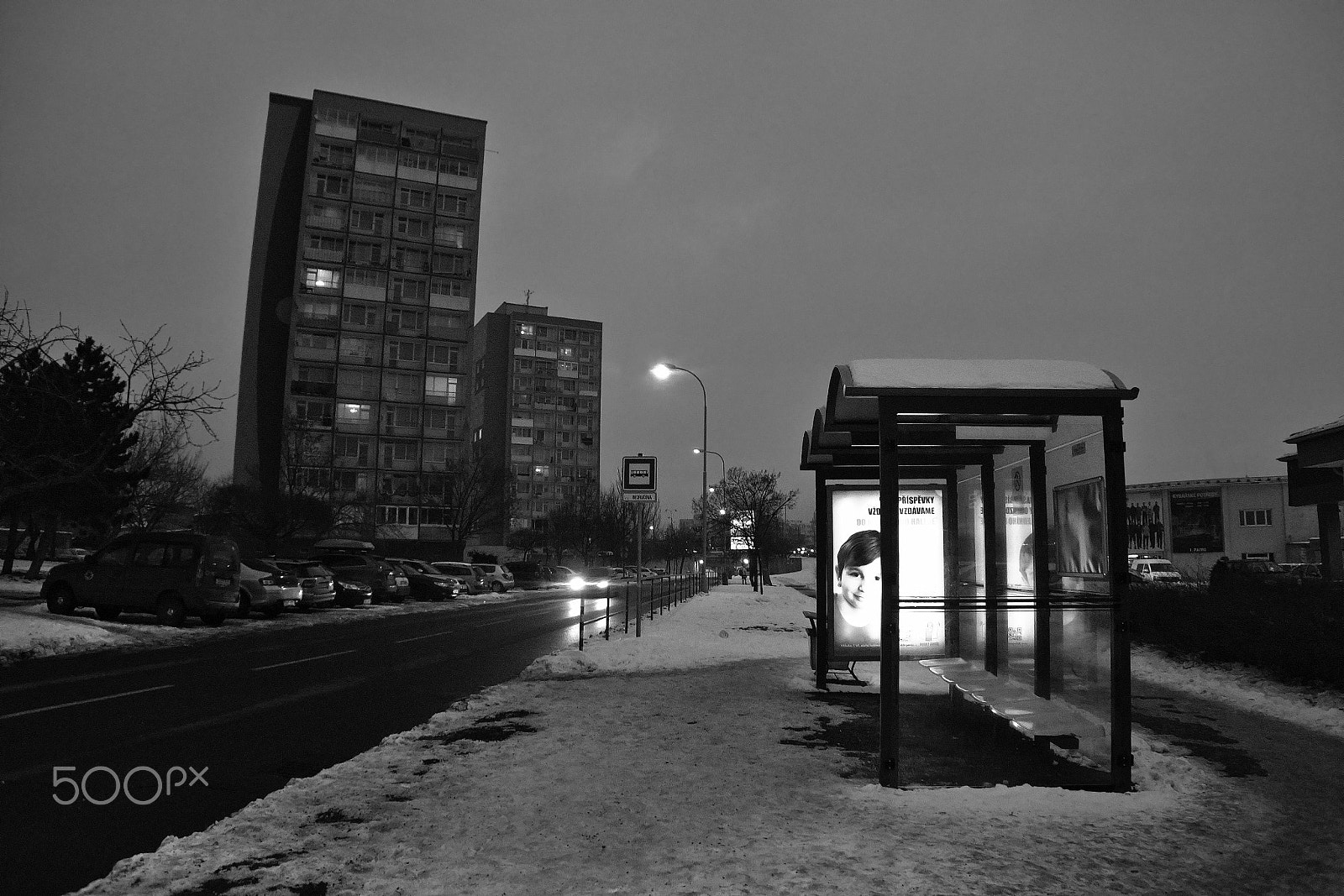 Nikon Coolpix P6000 sample photo. Chomutov, czech republic - january 20, 2017: evening bezrucova street with bus station on... photography