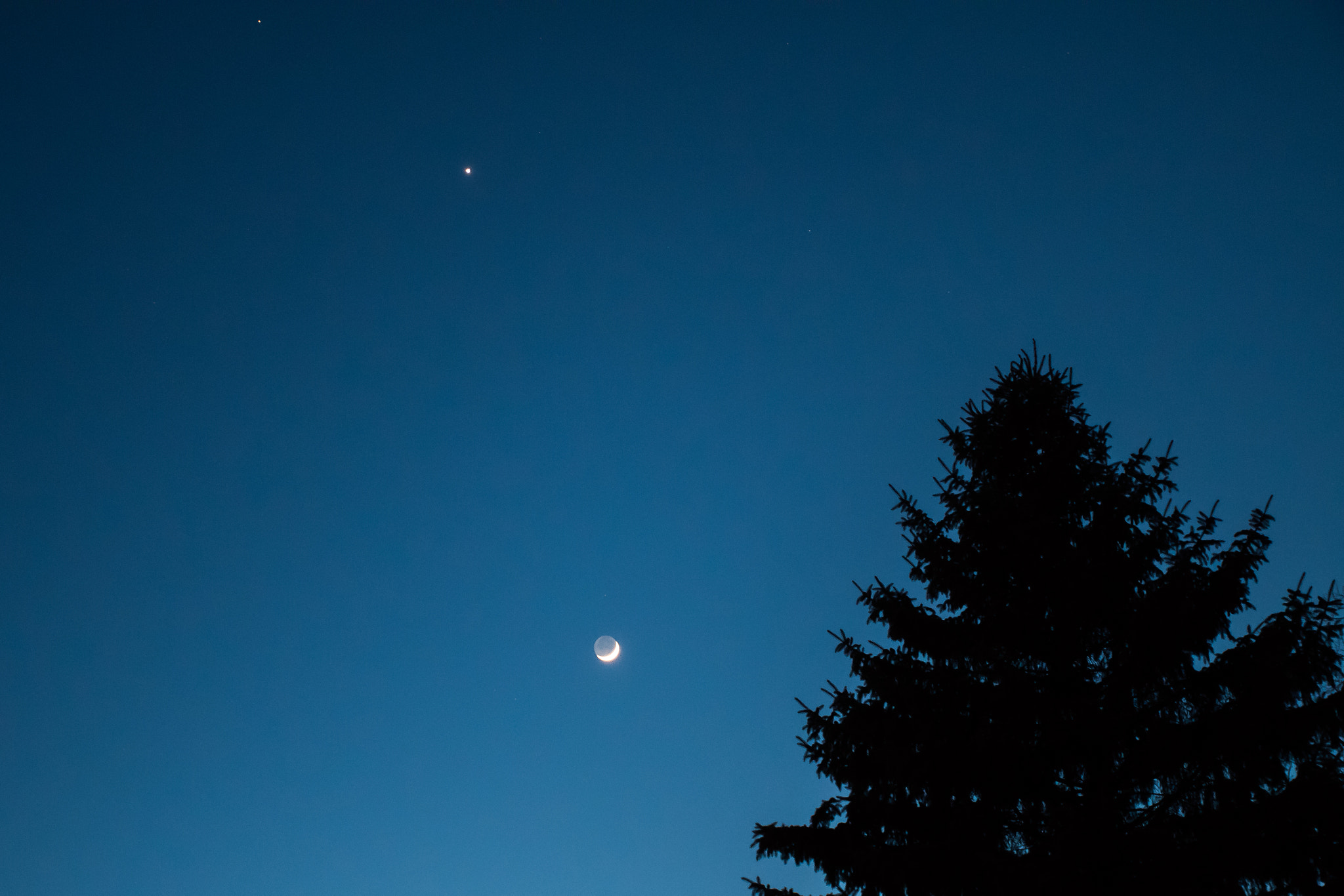 Nikon D500 sample photo. Mars venus crescent moon photography