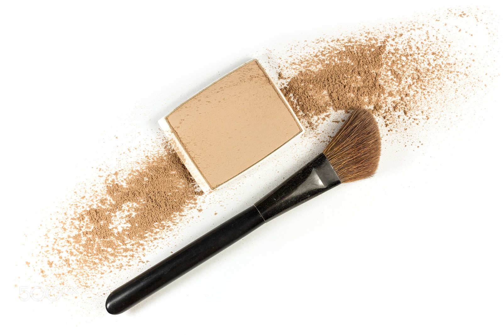 Canon EOS 5DS R sample photo. Makeup brush and powder on white with copyspace photography
