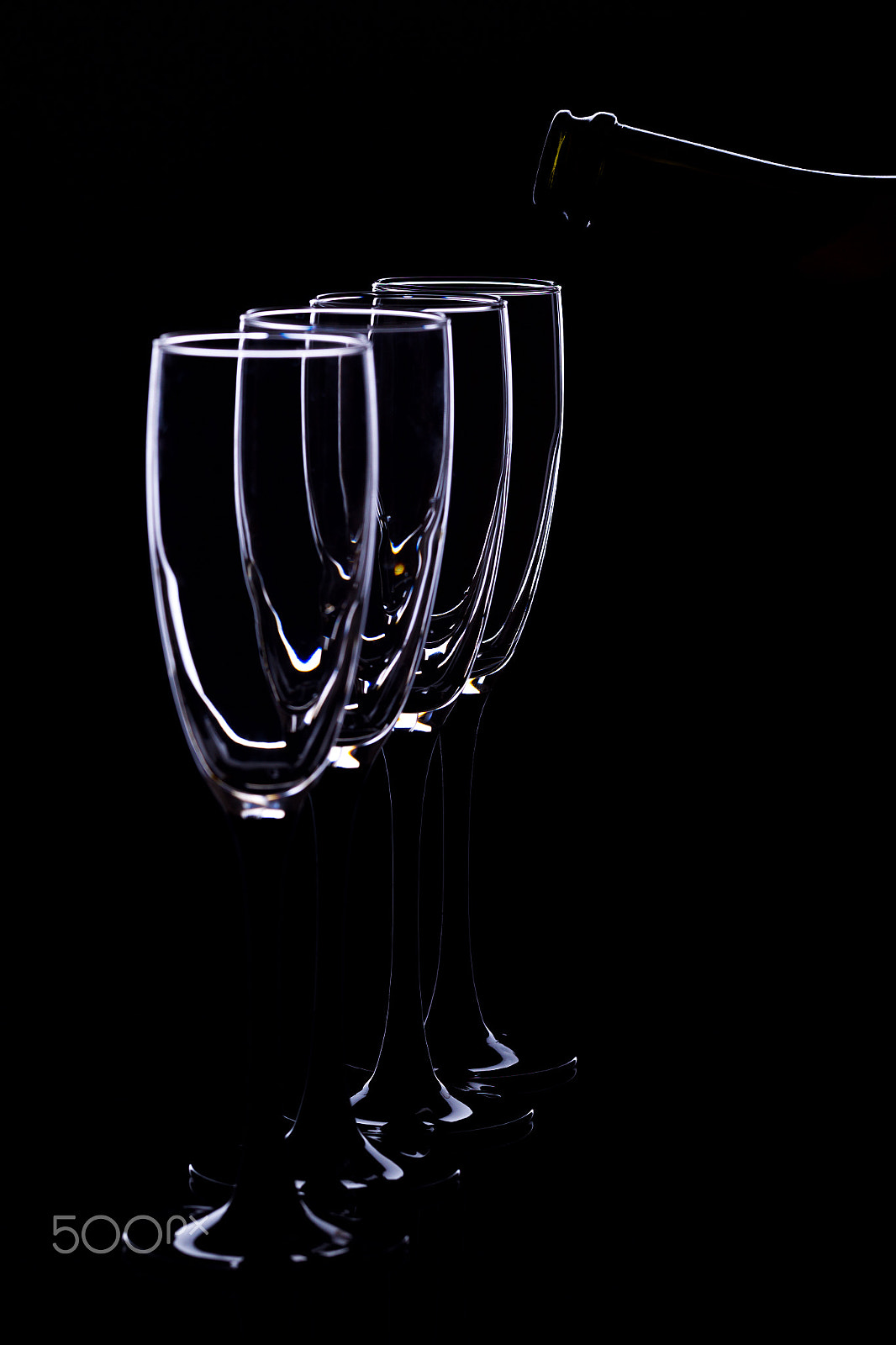 Canon EOS-1D Mark IV sample photo. Wine glasses with wine bottle on a black background, minimalism, photography