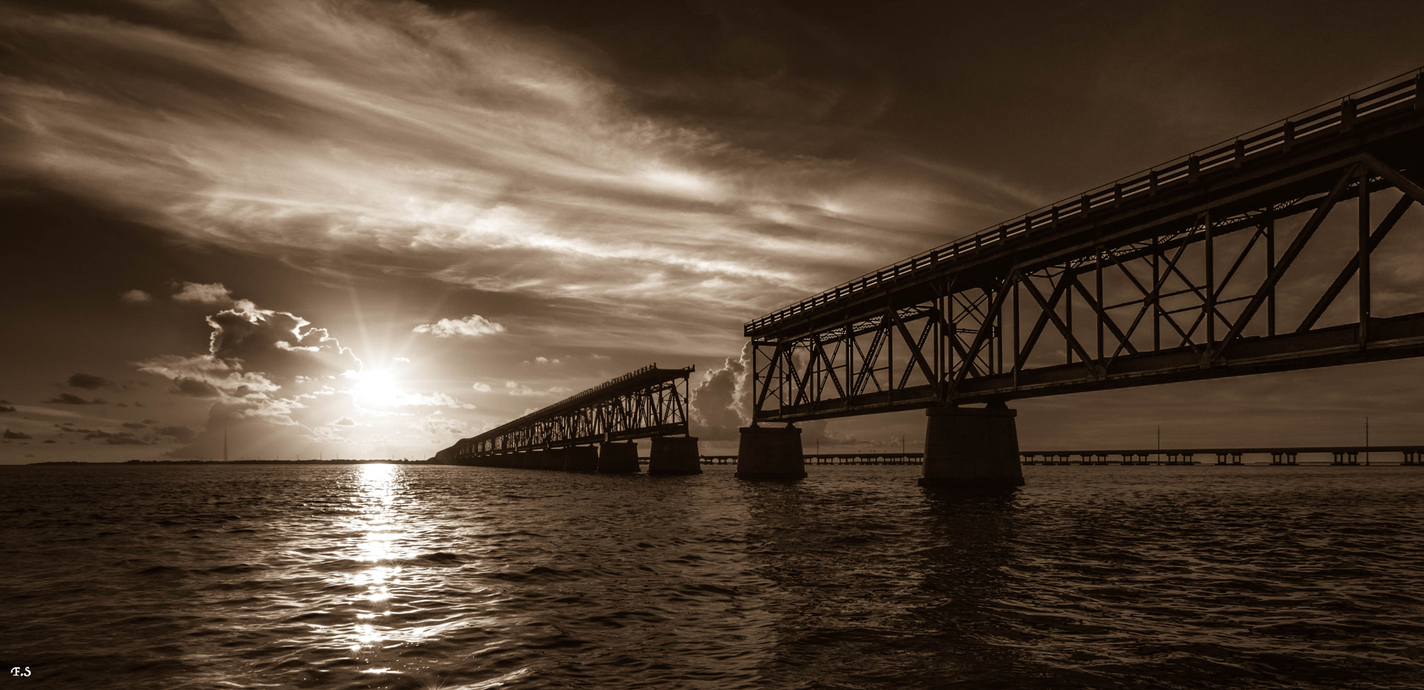 Nikon D610 + Nikon AF Nikkor 20mm F2.8D sample photo. Florida keys old bridge sunset at bahia honda park photography