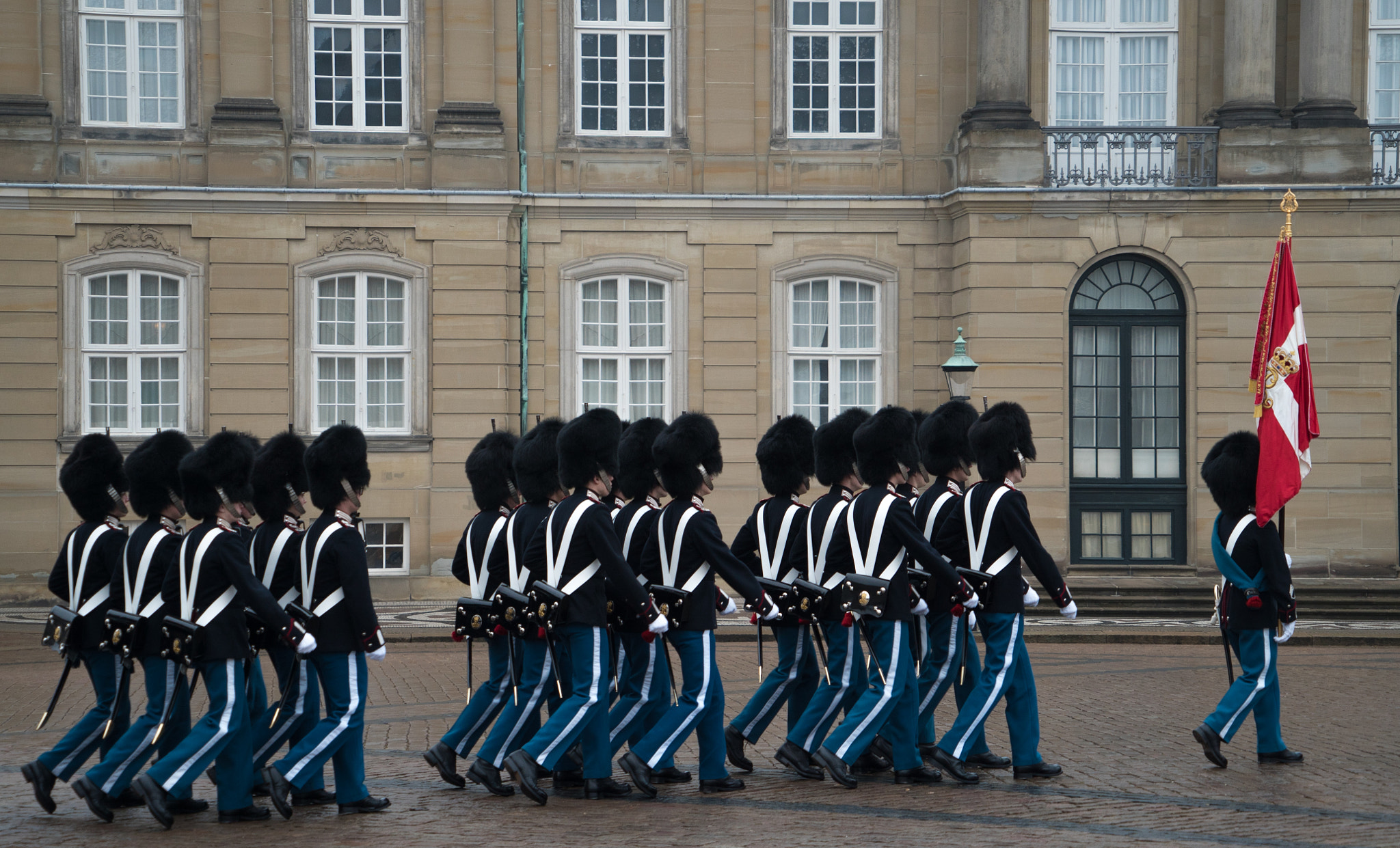 Sony a7S II + Sony FE 24-240mm F3.5-6.3 OSS sample photo. Danish royal guards with the danish flag photography