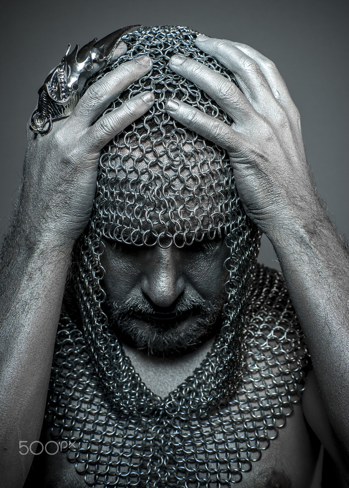 Sony a7 + Sony DT 50mm F1.8 SAM sample photo. Warrior, medieval executioner mesh iron rings on the head photography