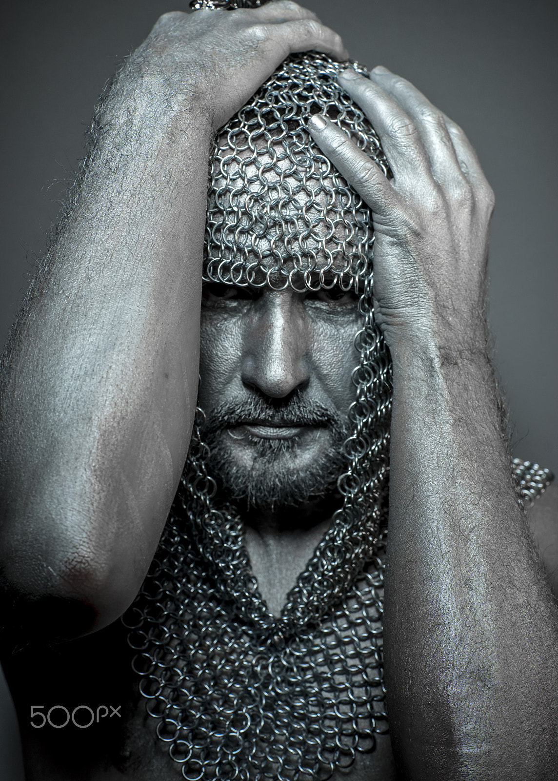 Sony a7 + Sony DT 50mm F1.8 SAM sample photo. Warrior, medieval executioner mesh iron rings on the head photography