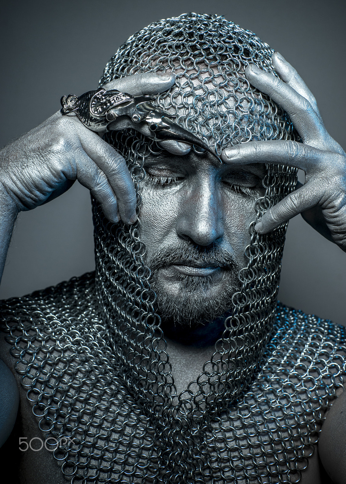 Sony a7 + Sony DT 50mm F1.8 SAM sample photo. Figure, medieval executioner mesh iron rings on the head photography