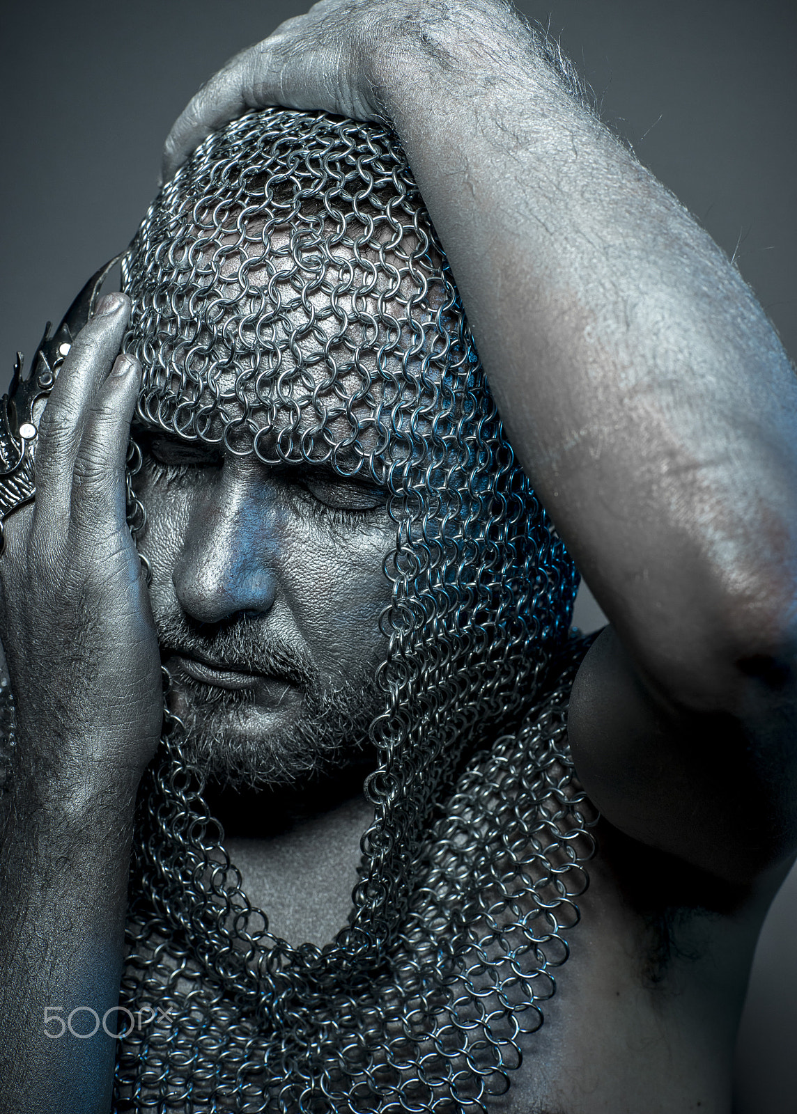 Sony a7 + Sony DT 50mm F1.8 SAM sample photo. Fantasy, medieval executioner mesh iron rings on the head photography