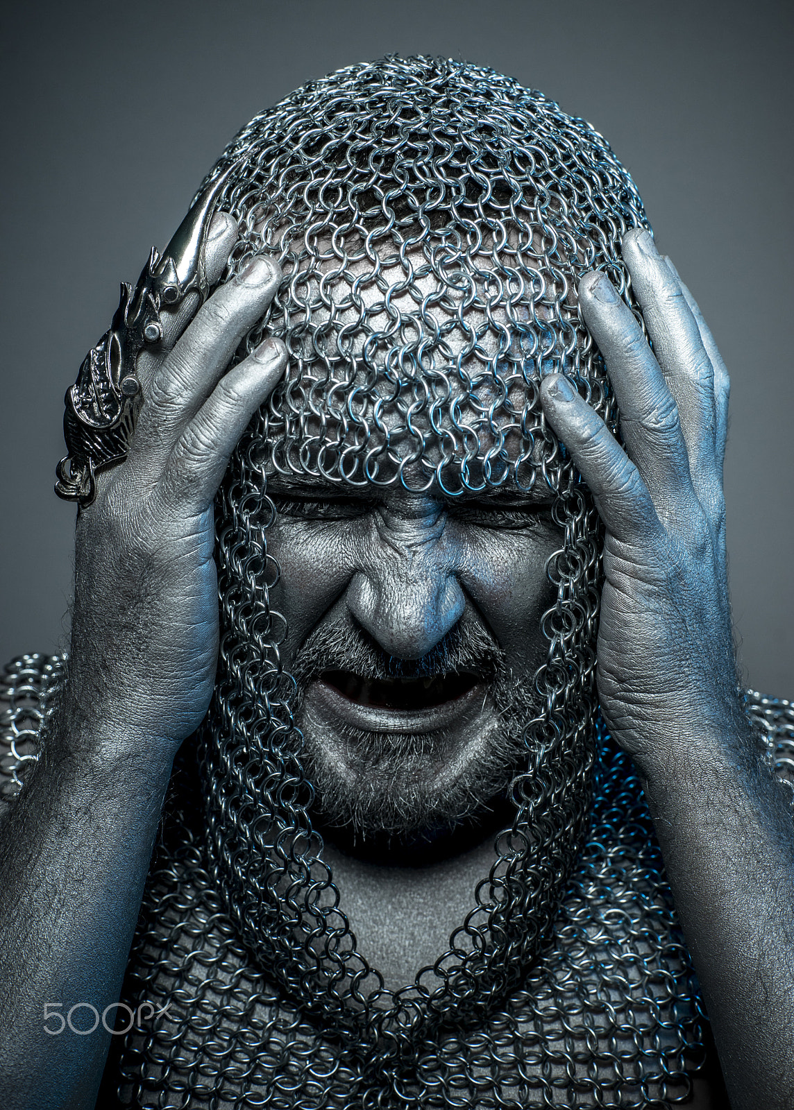 Sony a7 + Sony DT 50mm F1.8 SAM sample photo. Scary, medieval executioner mesh iron rings on the head photography