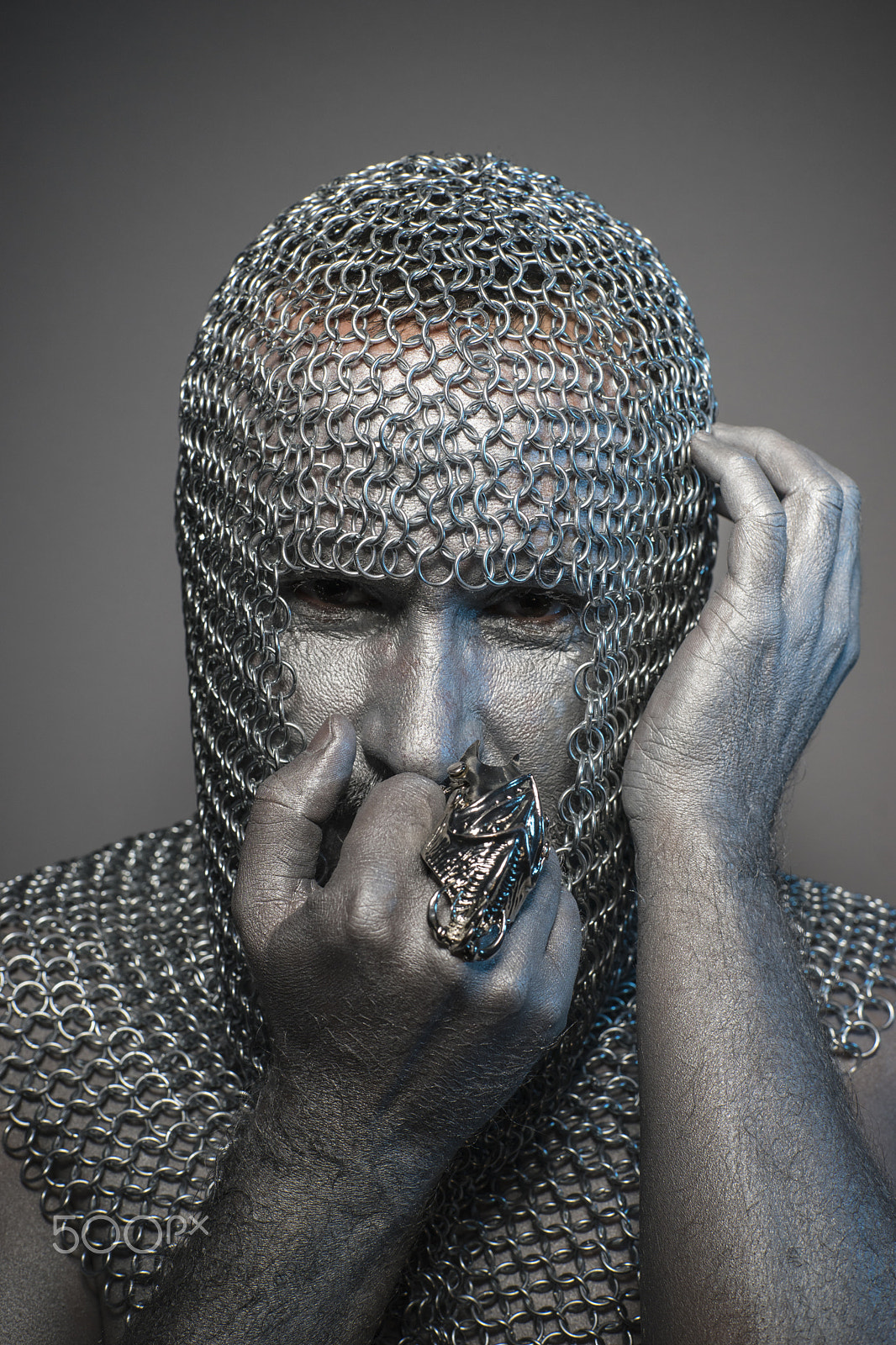 Sony a7 + Sony DT 50mm F1.8 SAM sample photo. Protection, man in chain mail and leather painted silver, mediev photography
